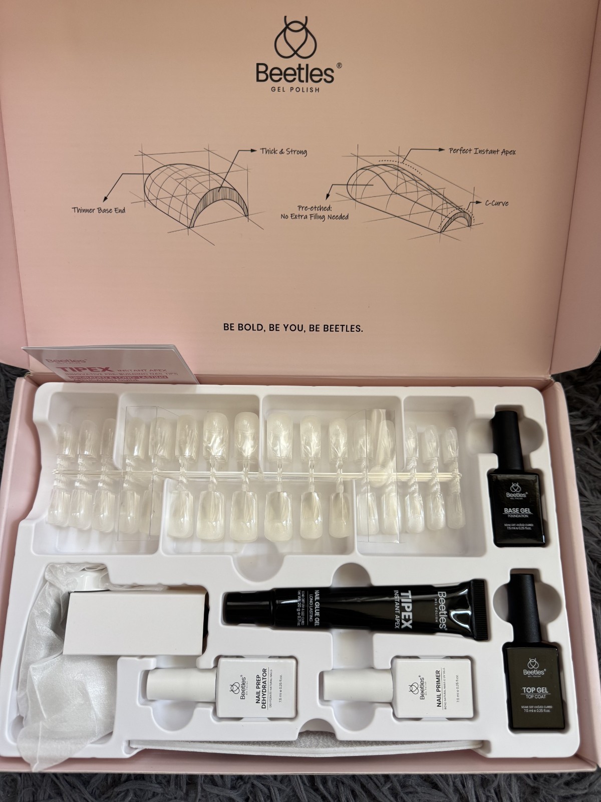 Beetles TIPEX Instant Apex Nail Tips Kit Square Medium Clear Matte 224PCS