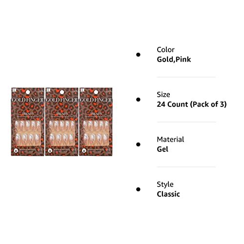 Gold Finger Gel Glam Design Nails (3 PACK)
