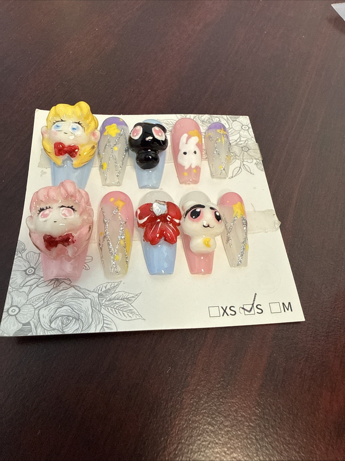 Hand Painted Sculpted 3D SAILOR MOON Press On Nails Coffin Size S