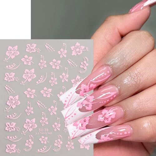 Hibiscus Flower Nail Stickers, 6PCS Hibiscus Flowers Nail Decals 3D Self