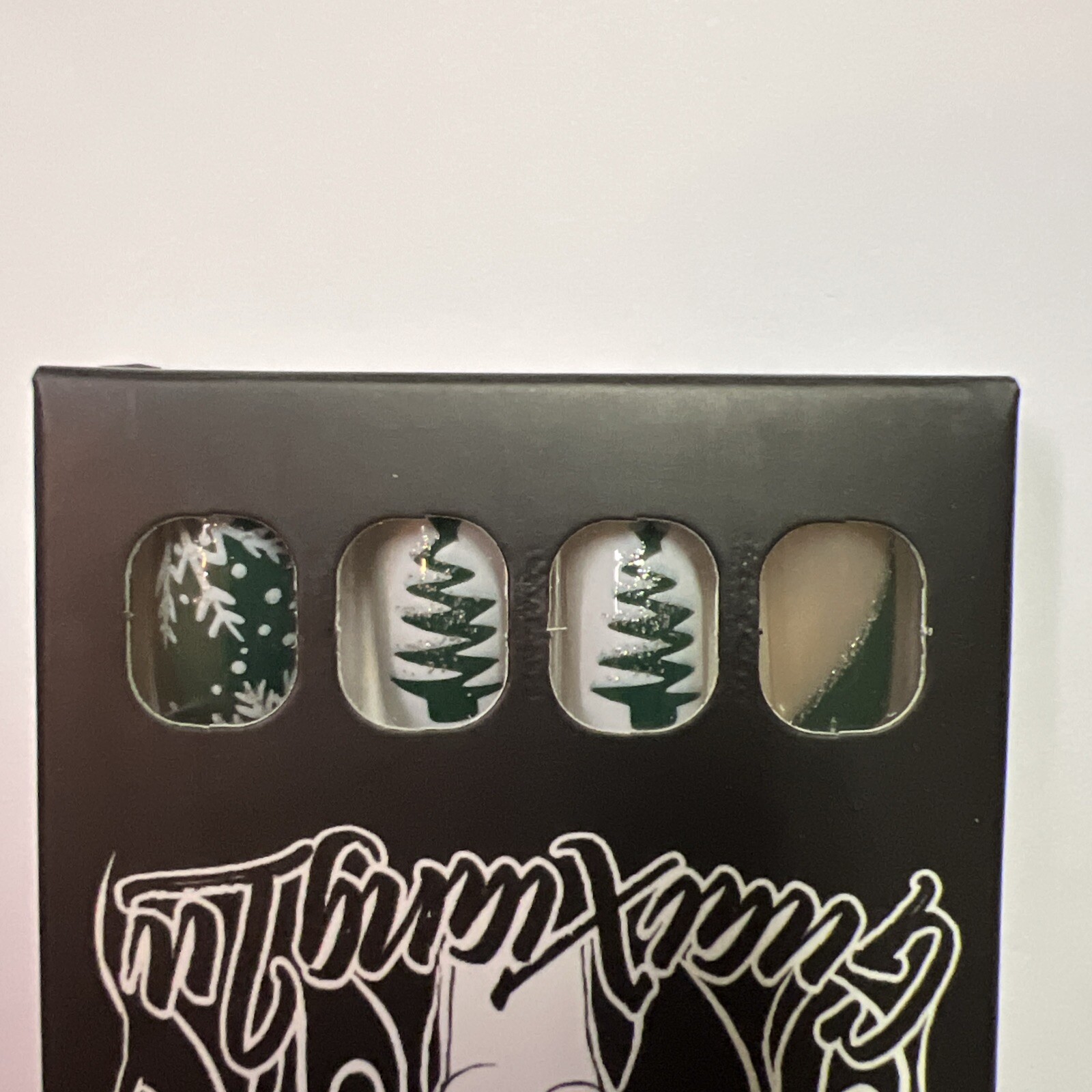 Christmas Set x4 96 Pcs Short Square Press On Nails French Manicure Design NEW