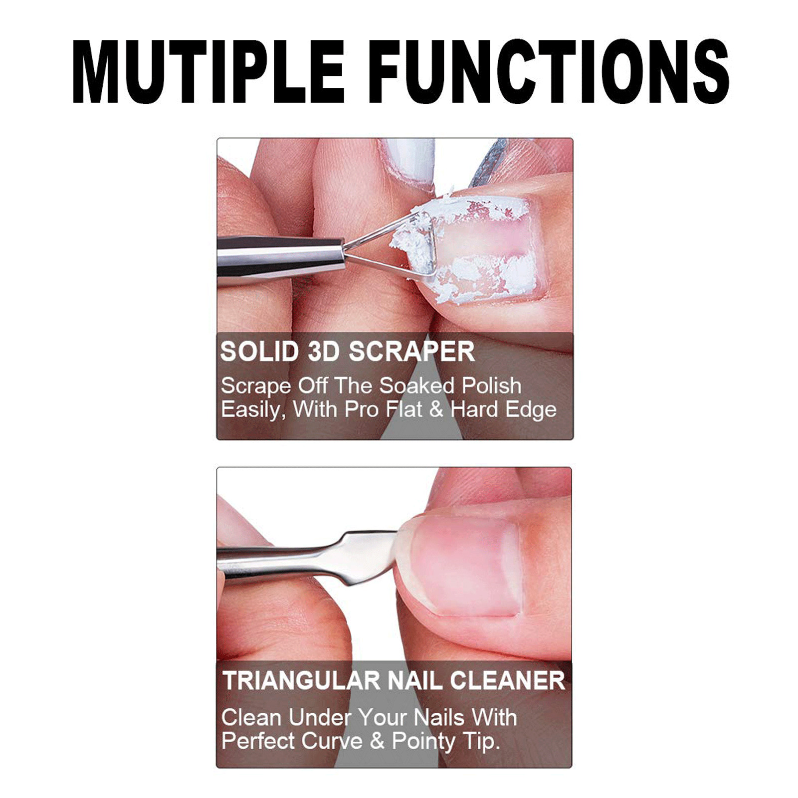Cuticle Pusher Remover Nail Cleaner Manicure Pedicure Stainless Steel Tool