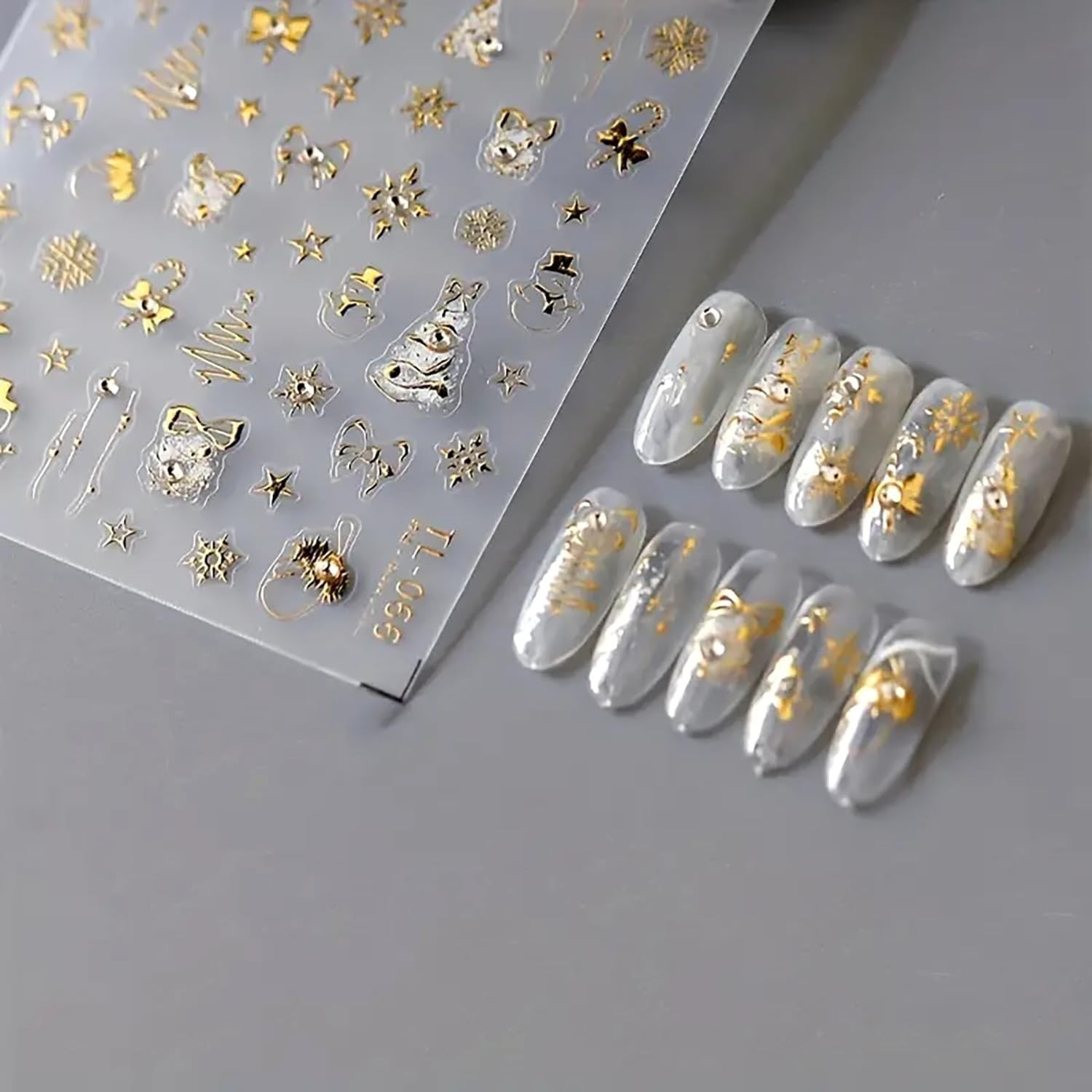 Christmas Nail Stickers 5D Embossed Gold Christmas Nail Decals Holiday Nail A…