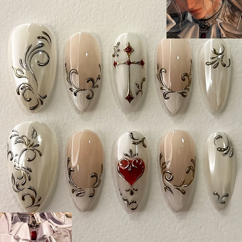 Custom Handmade Press on Nails sz. M Salon Style Acrylic 10pc. Disc.