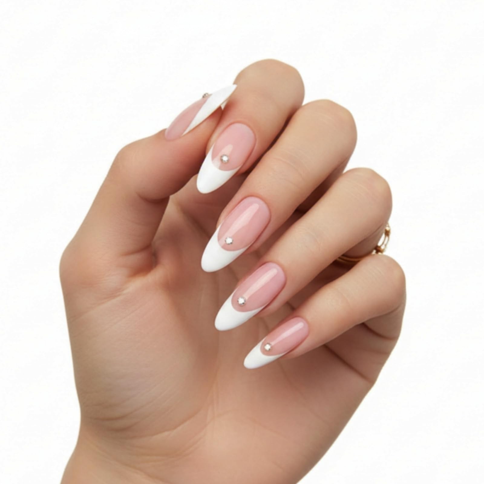 Press On Nails Almond French Tip, Glue On Nails for Gift, Supremely Fit Natur…
