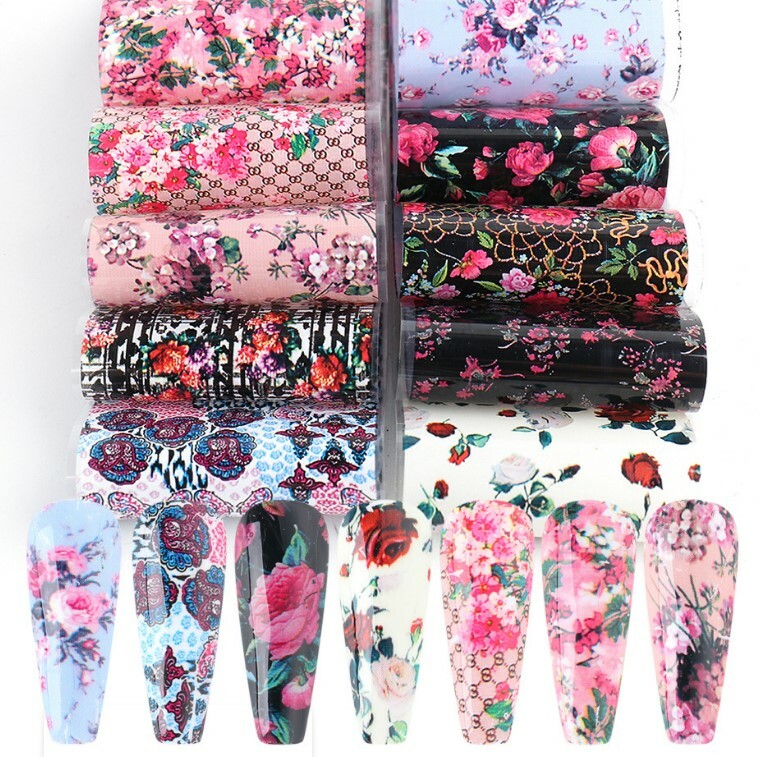 Valentine’s Day Love Rose Flower Nail Transfer Stickers Nail Foil 10pcs NS46