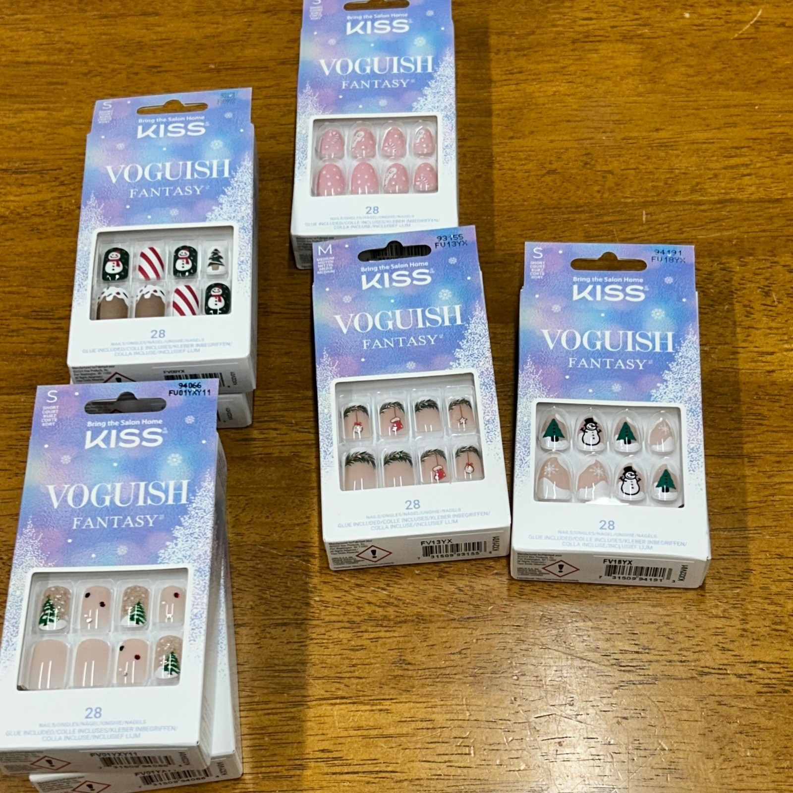 KISS Voguish Fantasy Christmas Press On Nails Lot 7 Packs Holiday Snowman Tree