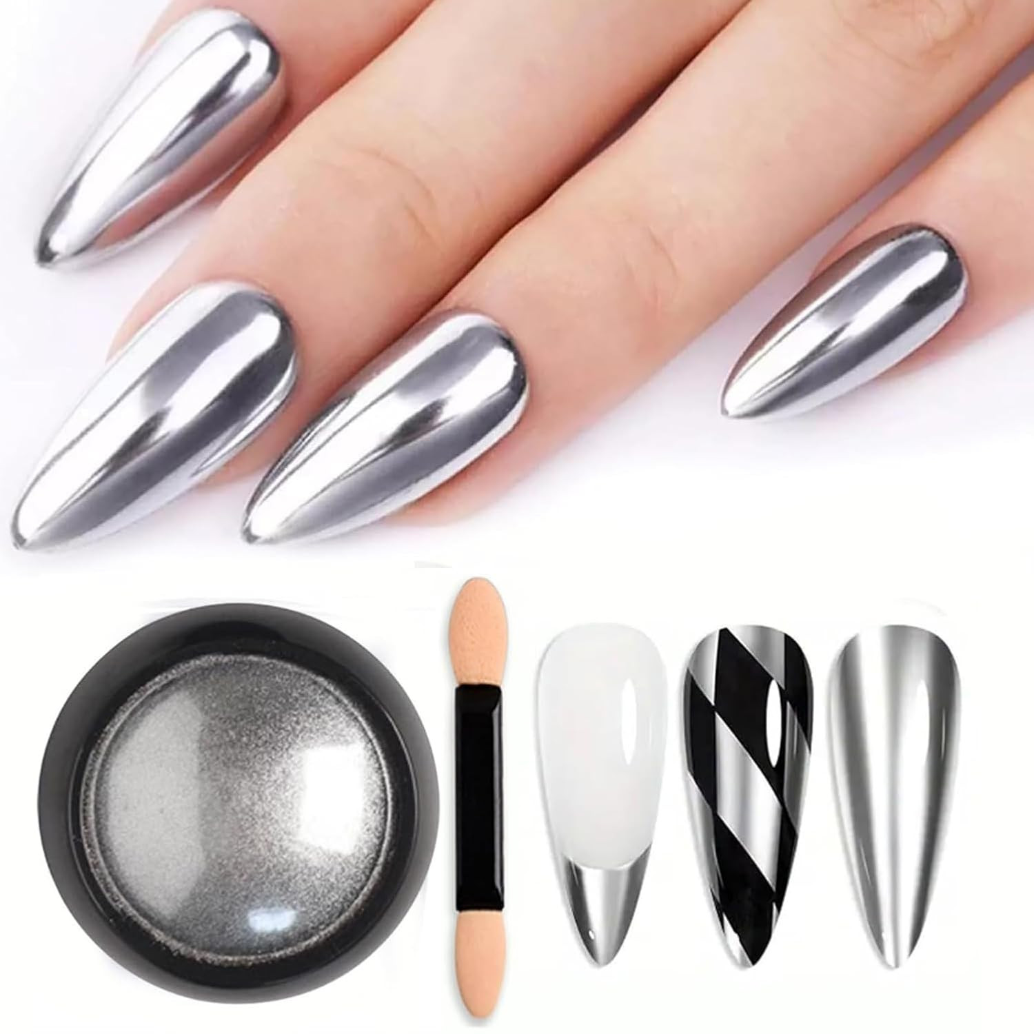 Holographic Mirror Nail Powders Chrome Silver Effect Pure Metallic Dust Sequins
