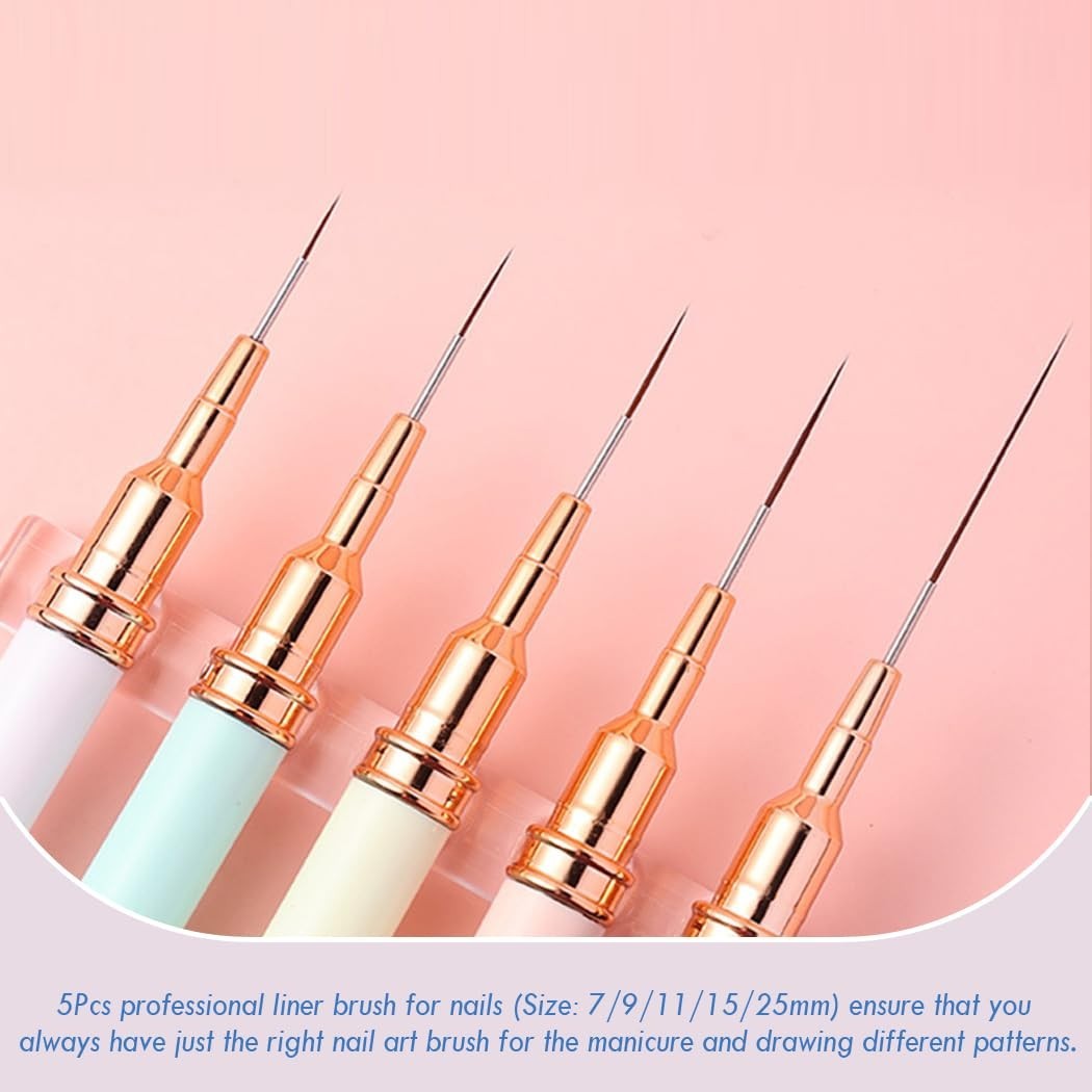 Nail Art Liner Brushes, 5Pcs Gel Polish Painting Art Design Pen Set Striping