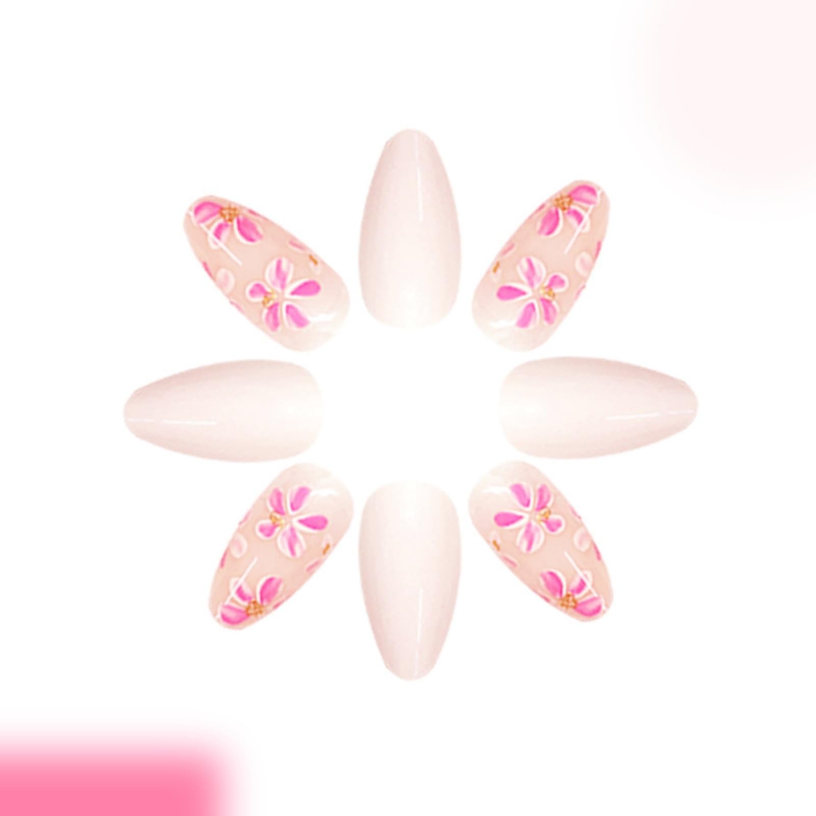 Flower Press on Nails Almond Short Fake Nails Florals False Nails Glossy Full…