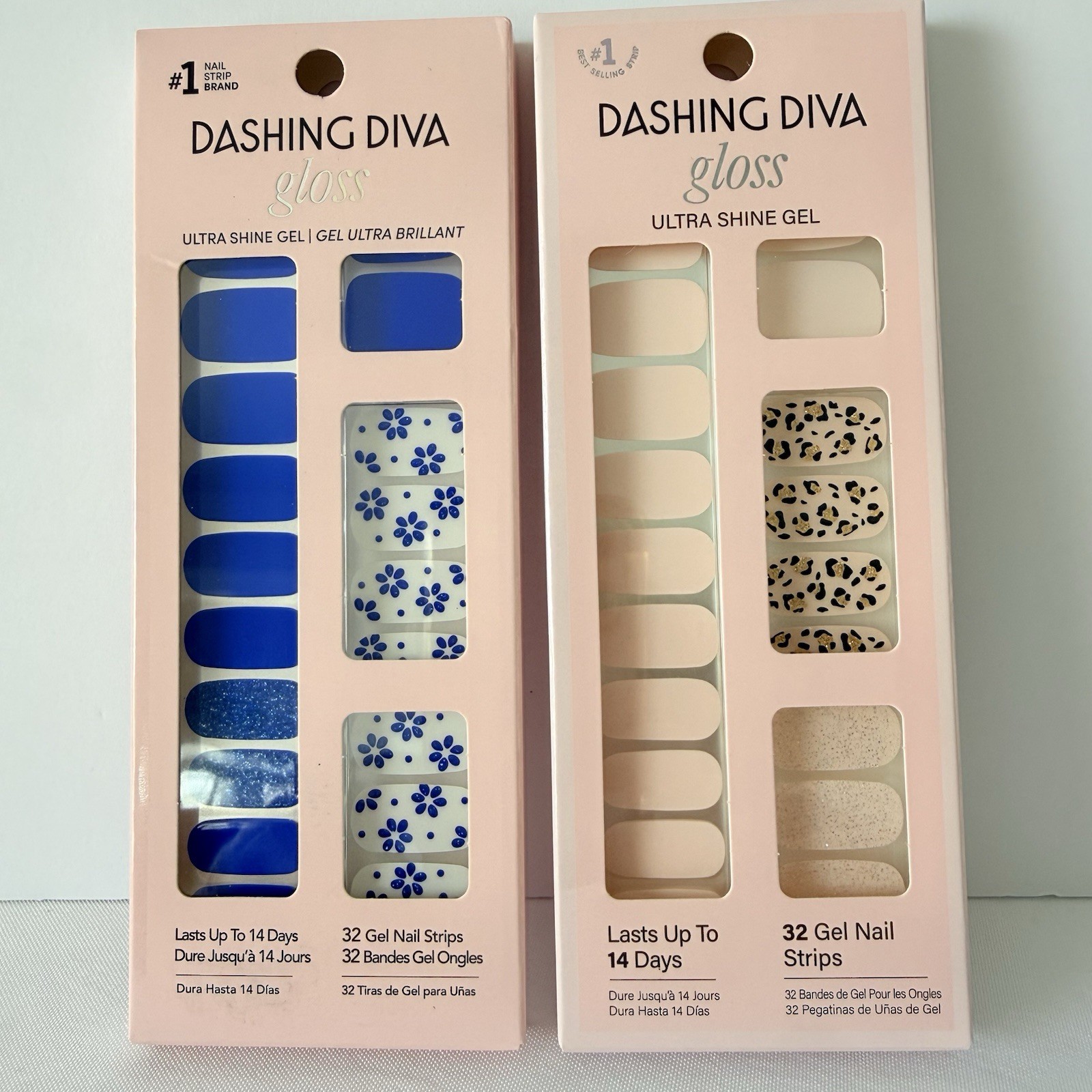 Lot of 2 Dashing Diva Gloss Ultra Shine Gel Nail Strips 32 Count Each New Colors