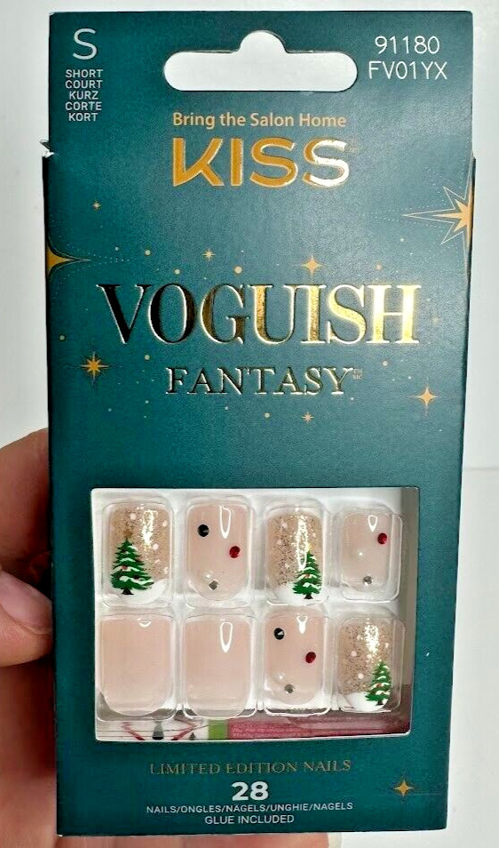 KISS Voguish Fantasy 91180 Ltd Edition Short Christmas Tree Holiday Nails BNIB