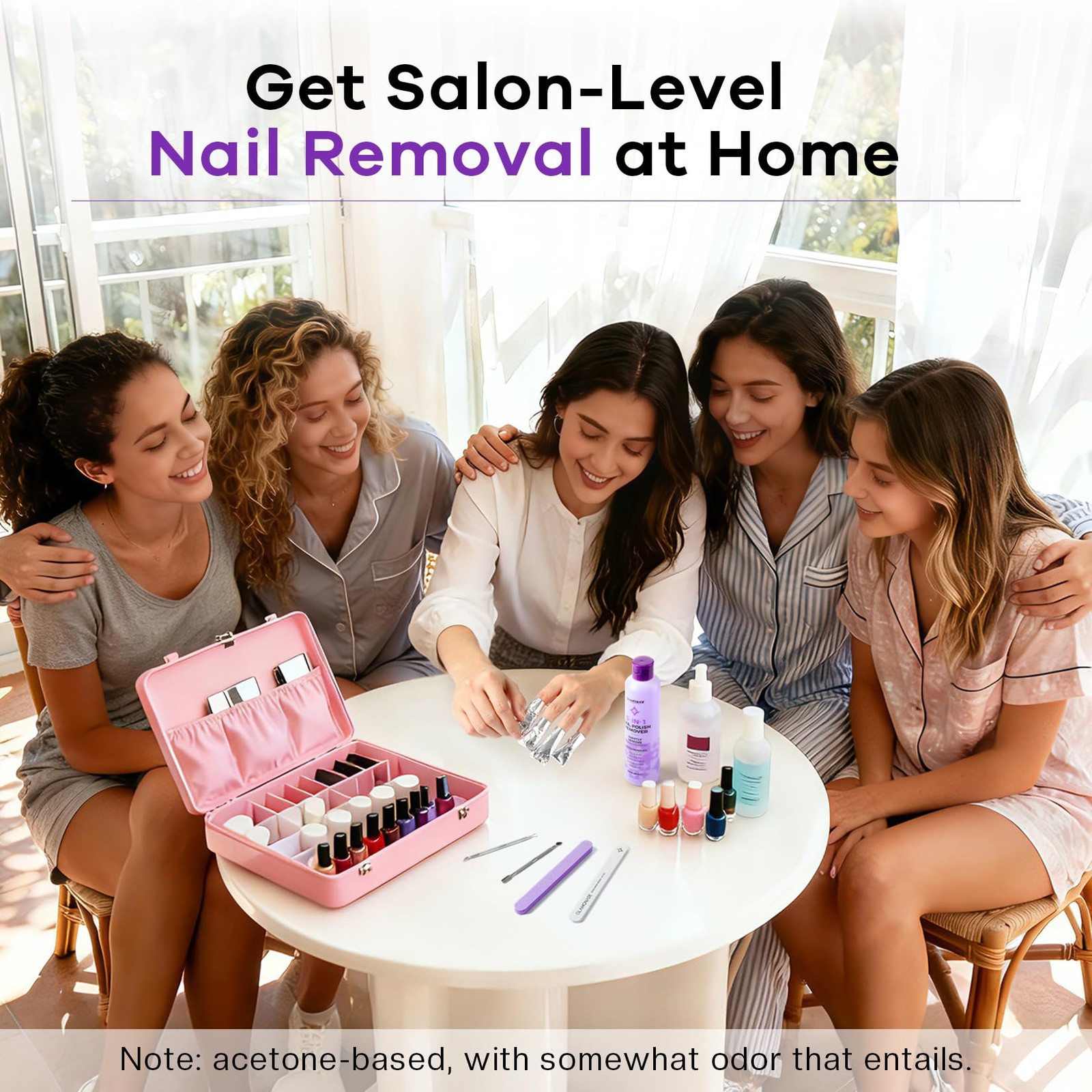 Glamonade Acetone Nail Polish Remover Kit: A4-8Oz+Nail File+Buffer, Purple