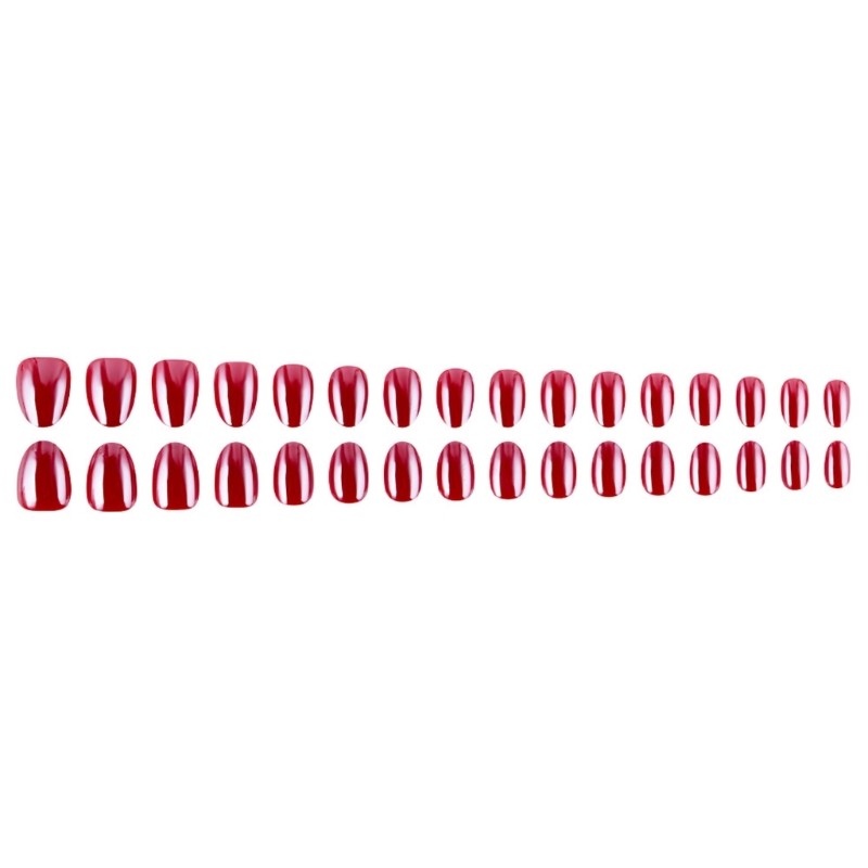 Oval Shape Short False Nail In Red Color Set Of 32Pieces Artificial Nail