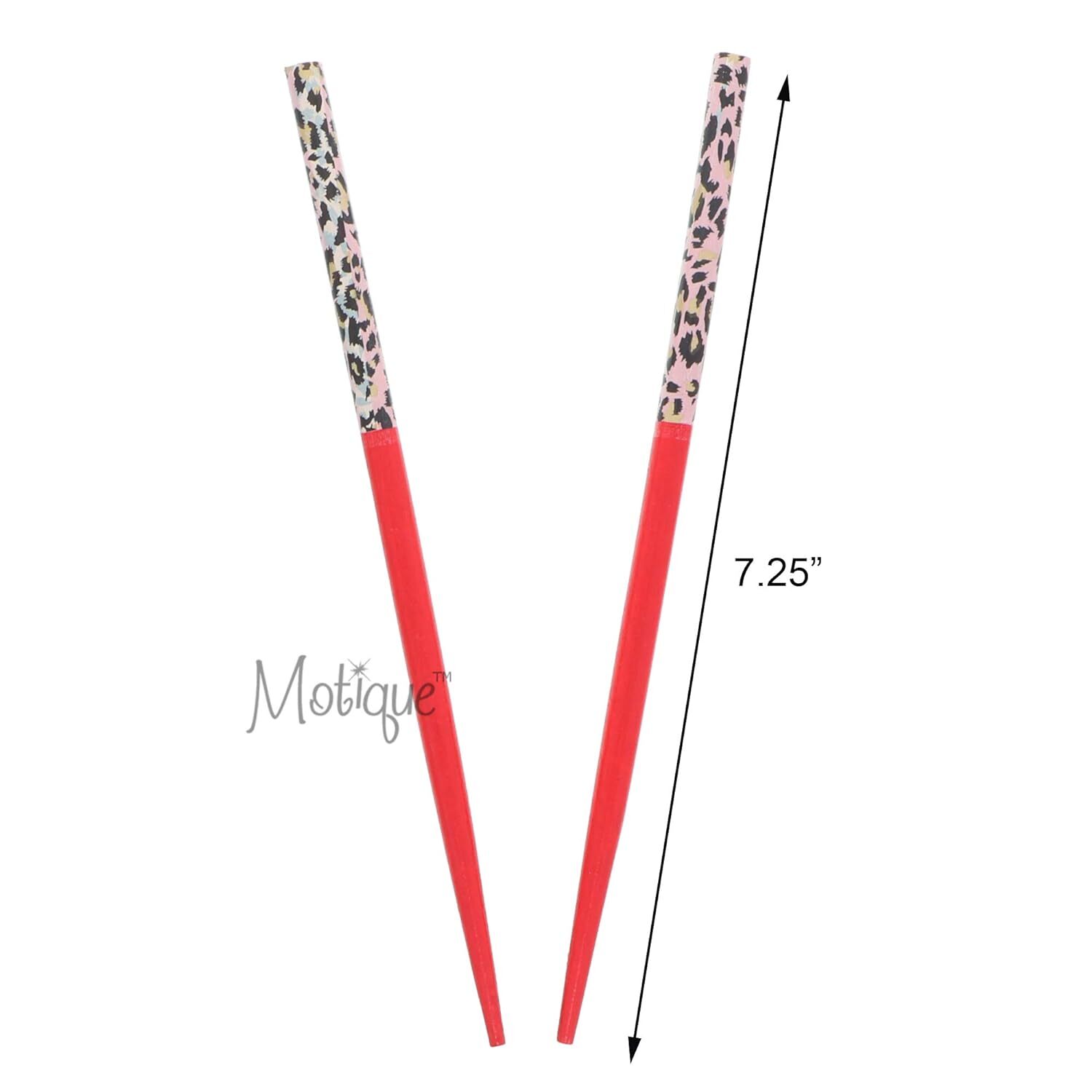 Two 7.25 inch Long Wooden Animal Print Hair Sticks for Women – Red