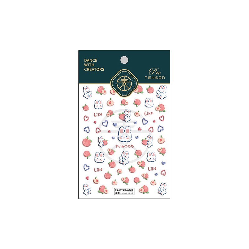 5D Bunny and Peach Nail Stickers, Pink and Blue Heart Nail Art Decals (41)