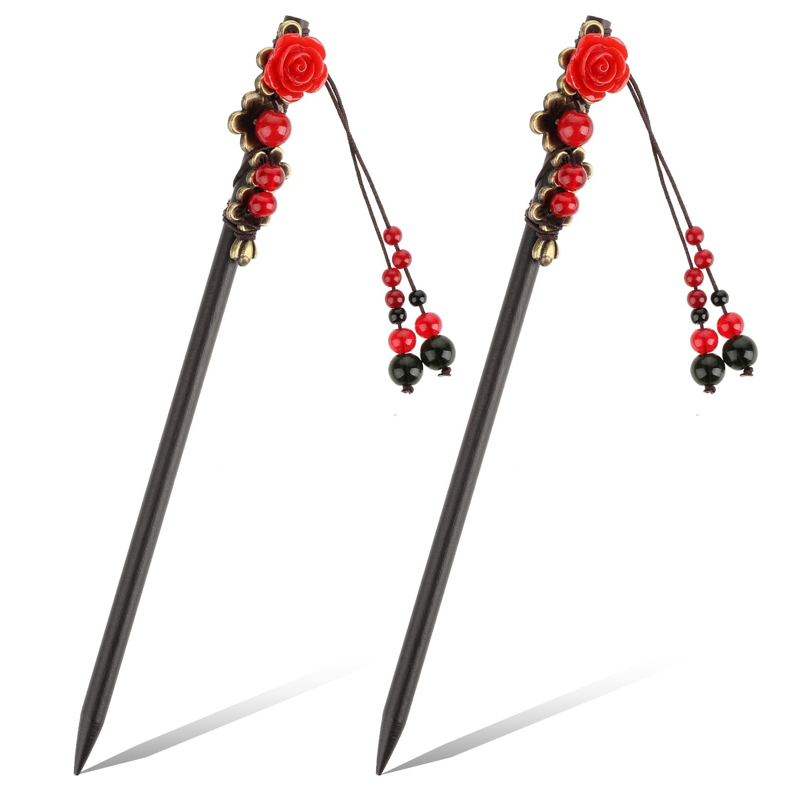2 Pack Chinese Hair Sticks Pins 1 Count (Pack of 2), red