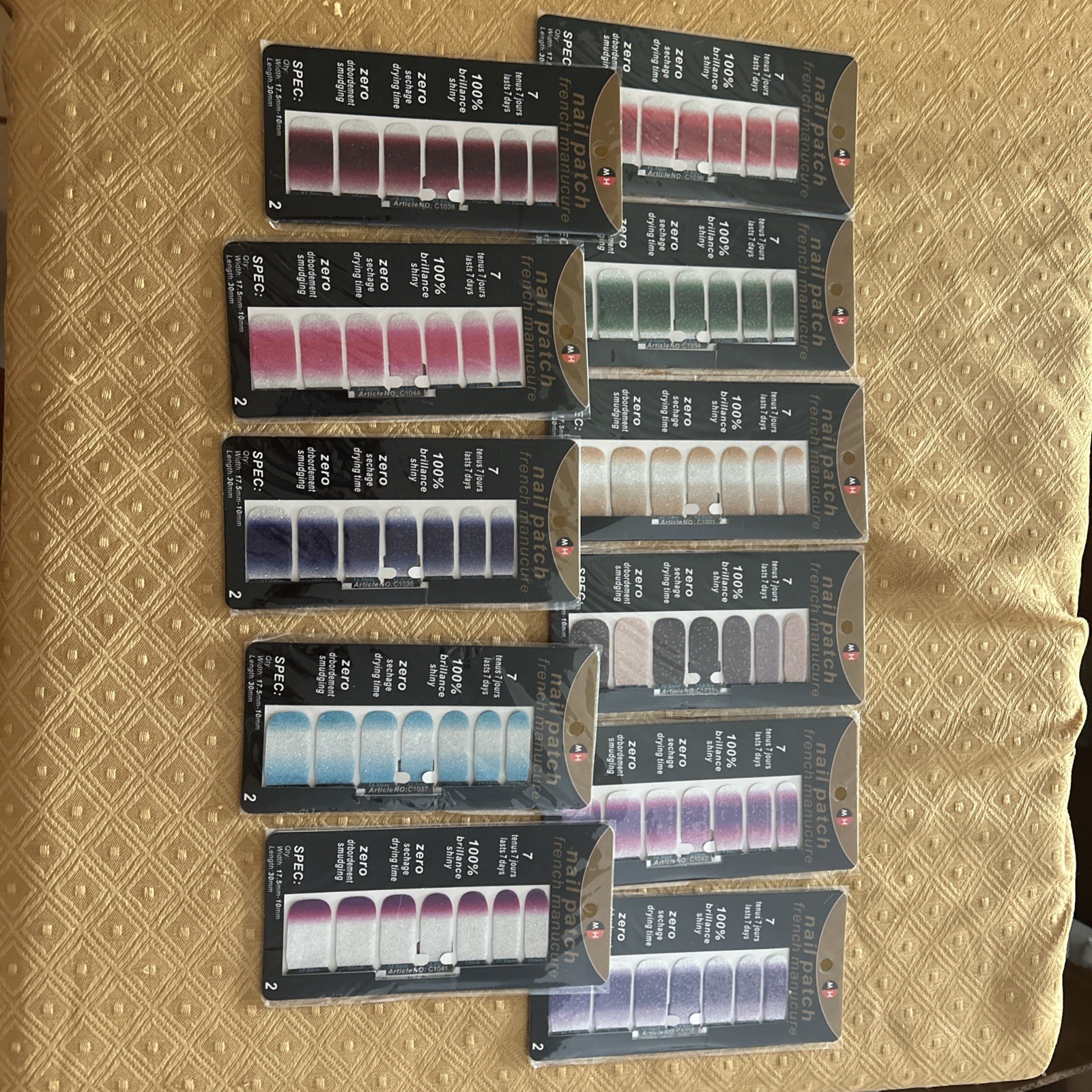11 Pack Nail Patch French Manicure Stickers Glitter Nail Polish Strips