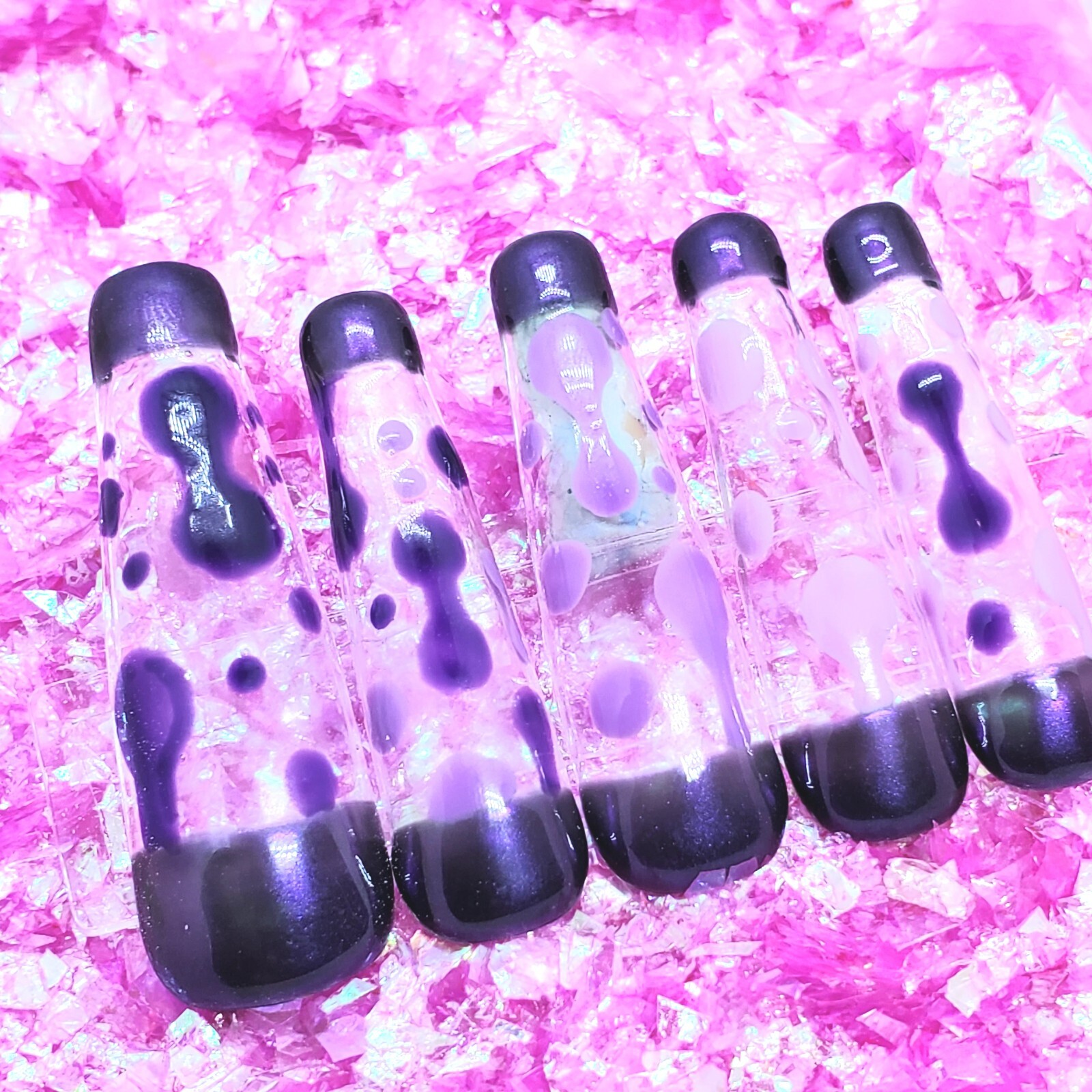 Purple Chrome Lava Lamp Extra Long Ballerina Press On Nails Handmade Hard Gel