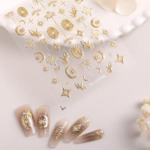 5D Embossed Bohemian Style Nail Stickers Gold Nail Art Star Nail Art Stickers-8