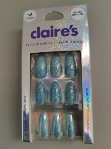New False Vegan Nails from Claire’s Blue Sparkle Glue Included Gel-like 24