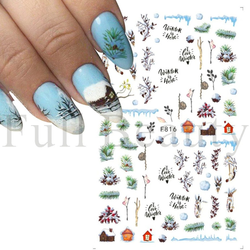 Nail Art Stickers Decals Winter Spring Snow Animal Deer Pine Cotton Plants NH21