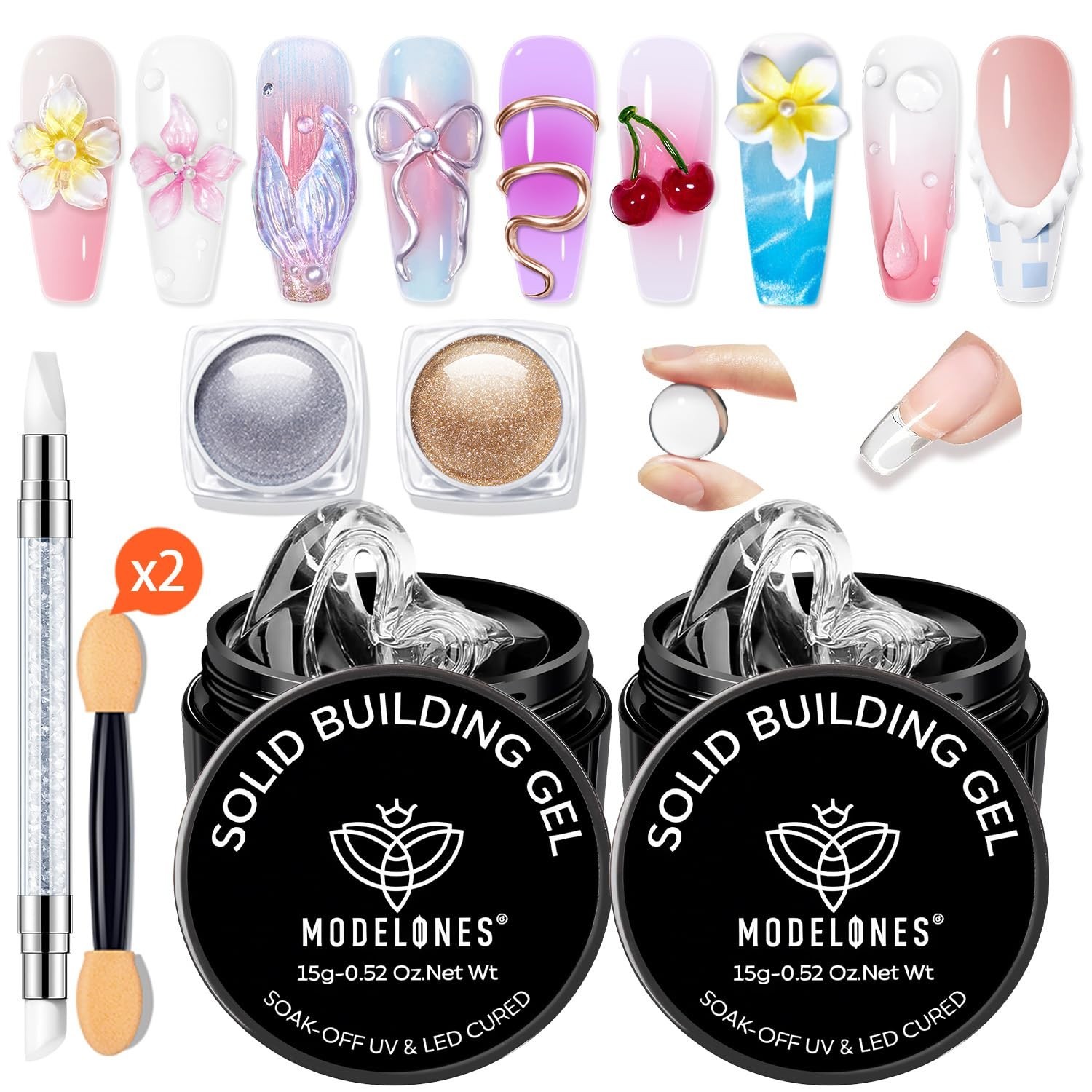 3D Nail Gel Sculpting Set – Non-Sticky Builder Gel & Chrome Powder for Home Use
