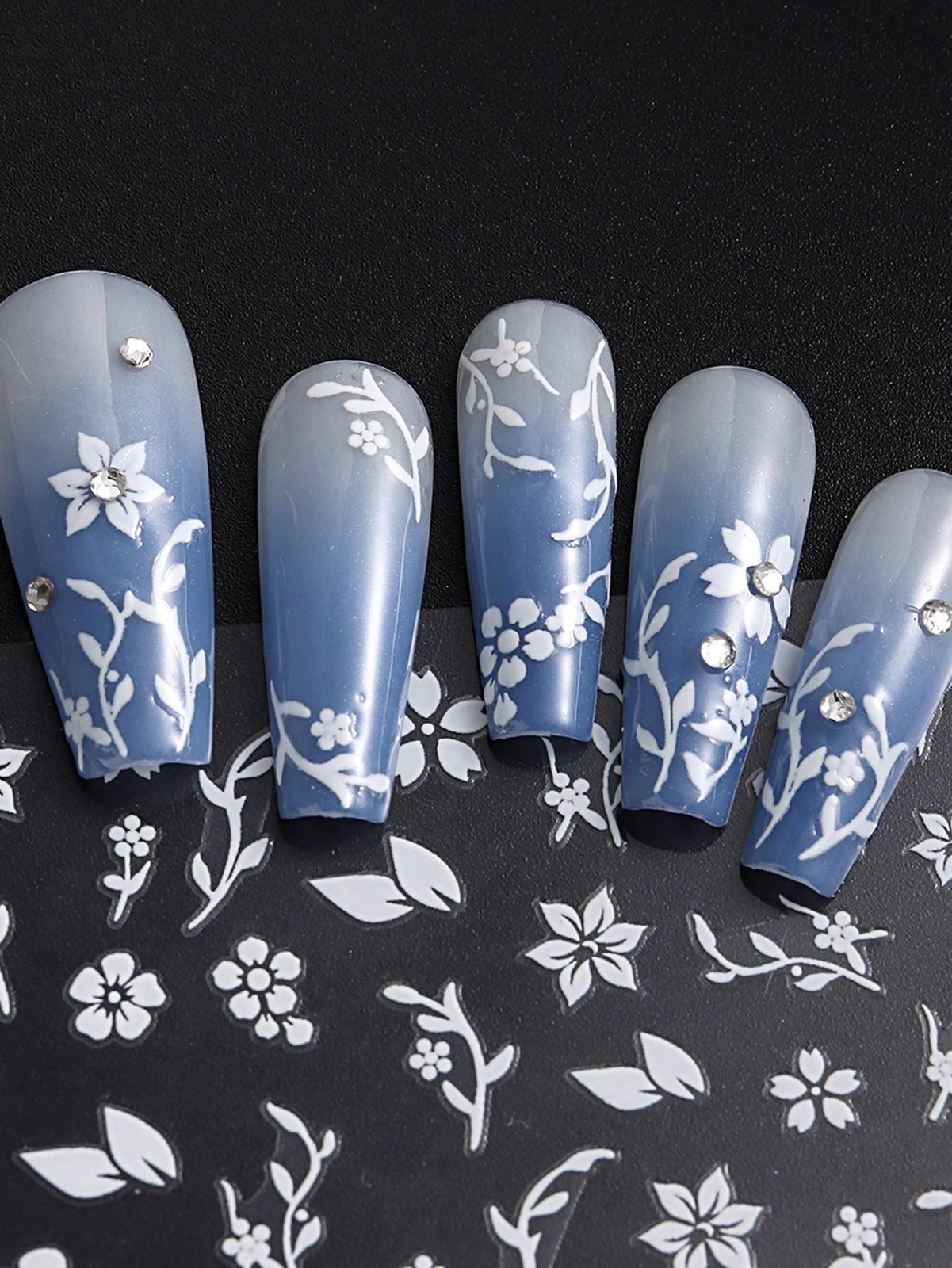 3pcs Flowers Nail Art Stickers Gold Rosegold White Spring Summer Simple Florals