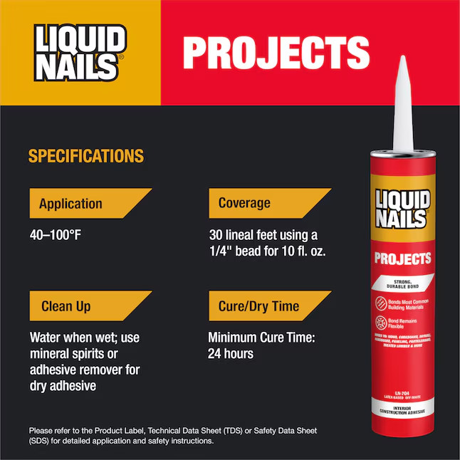 Liquid Nails Interior Projects Construction Adhesive Off-White, 10 oz