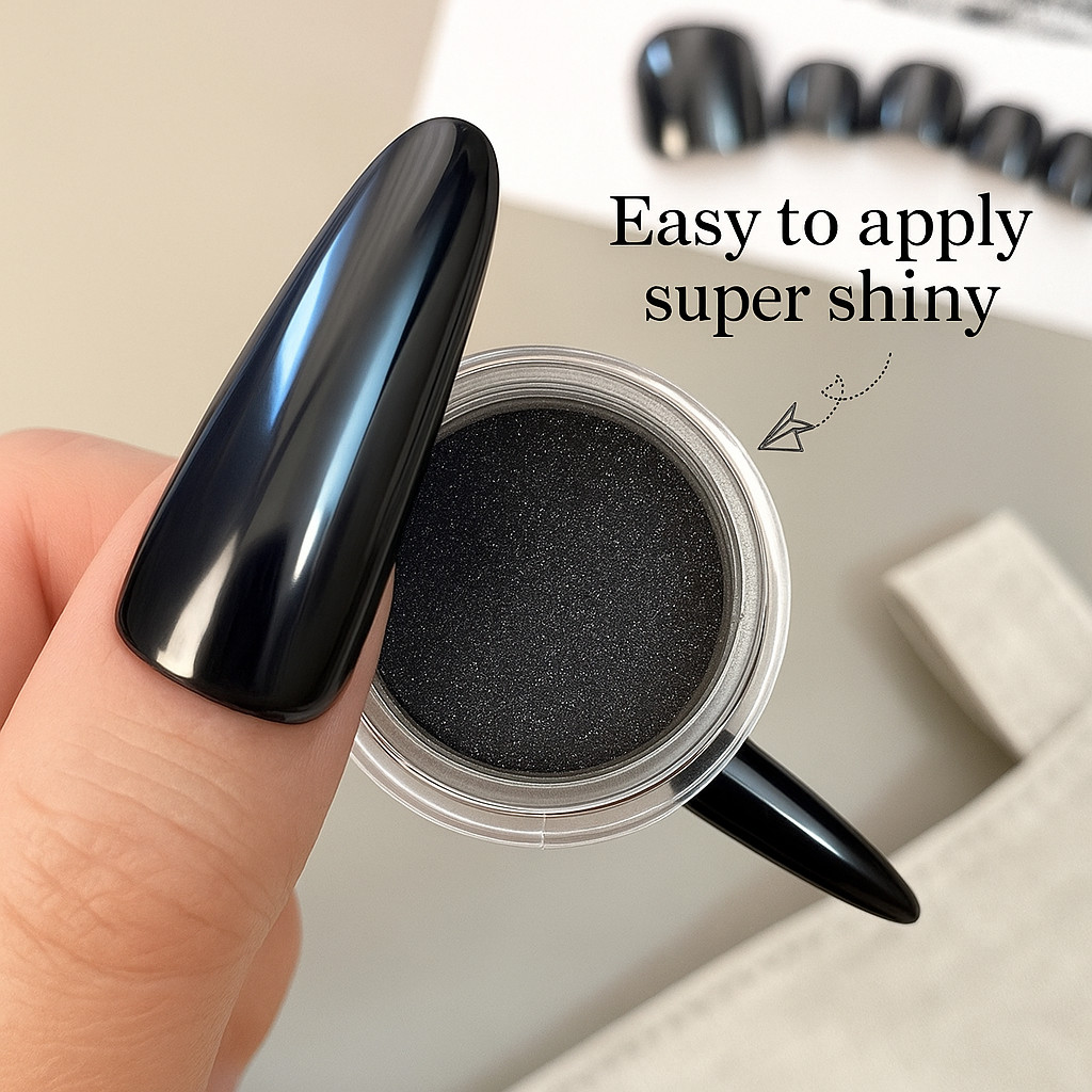 Black Silver Chrome Mirror Nail Powder Set 2pcs Shiny Metallic Effect Manicure