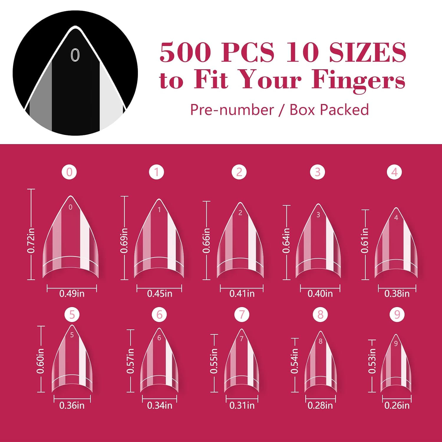 500PCS Short Stiletto Nail Tips for Acrylic Nails Professional, Extra Short Clea