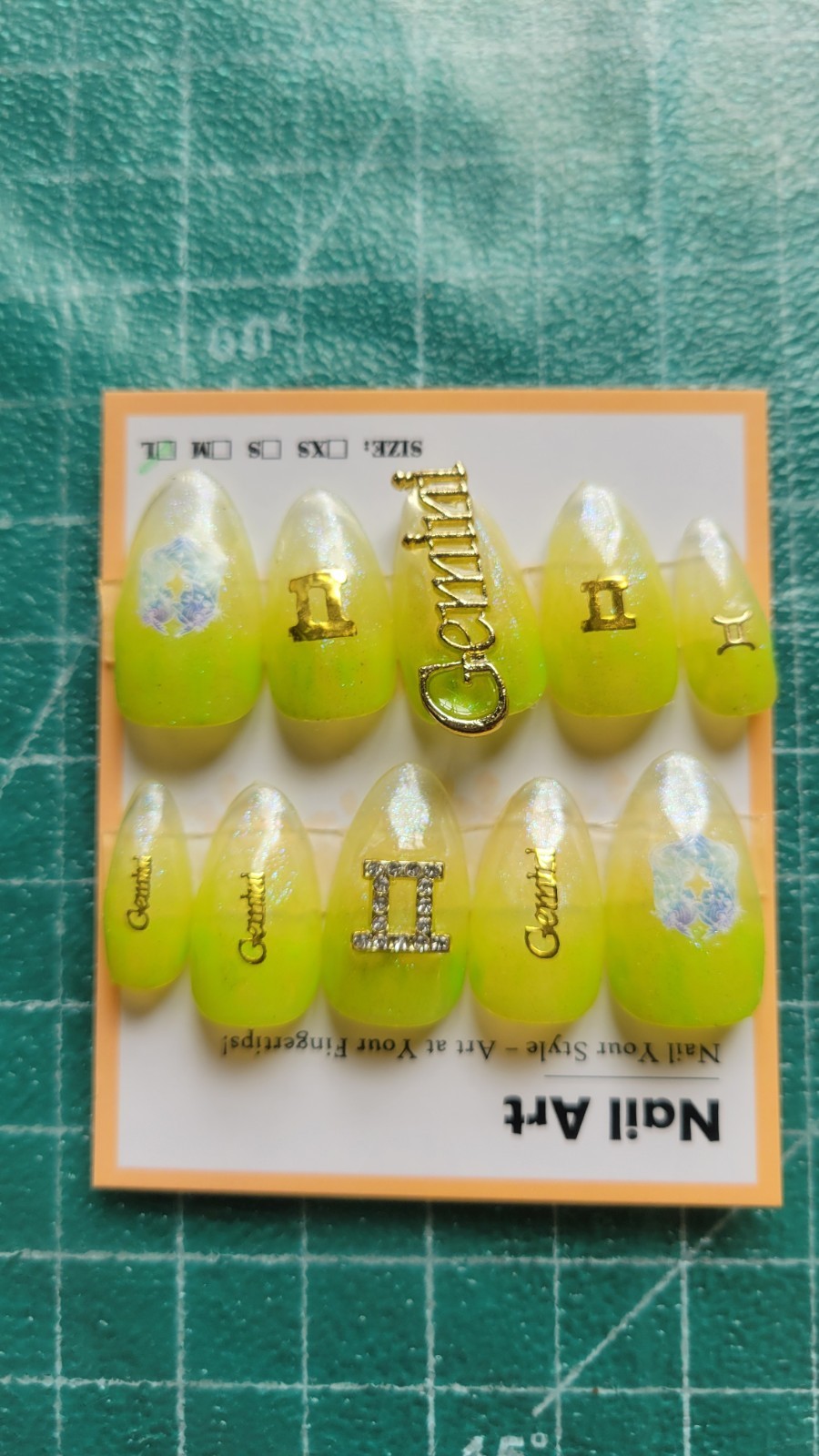 Size-L Hand Painted Custom Press On Nails- Gemini Zodiac