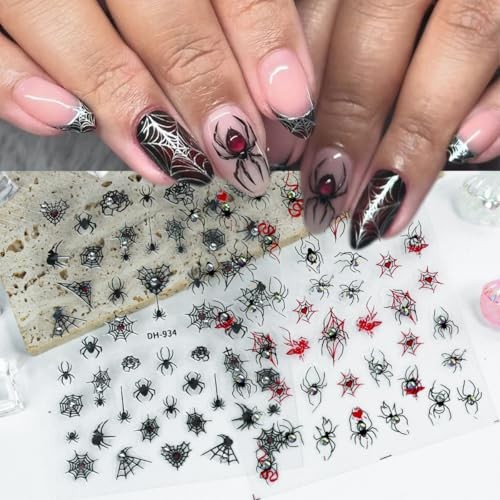 Halloween Nail Stickers with 5D Spider Rhinestones Gem Halloween Stickers-2