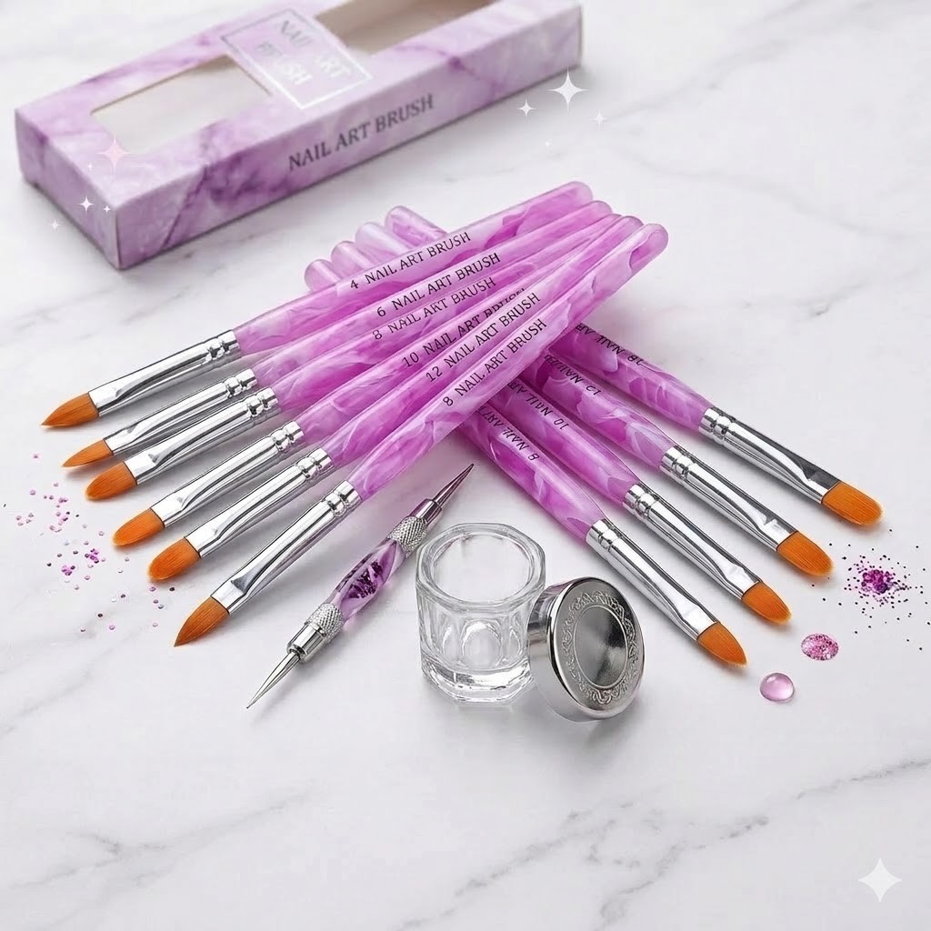 7pcs NAIL BRUSH SET Acrylic UV Builder Nail Gel Polish Art Painting KIT UK
