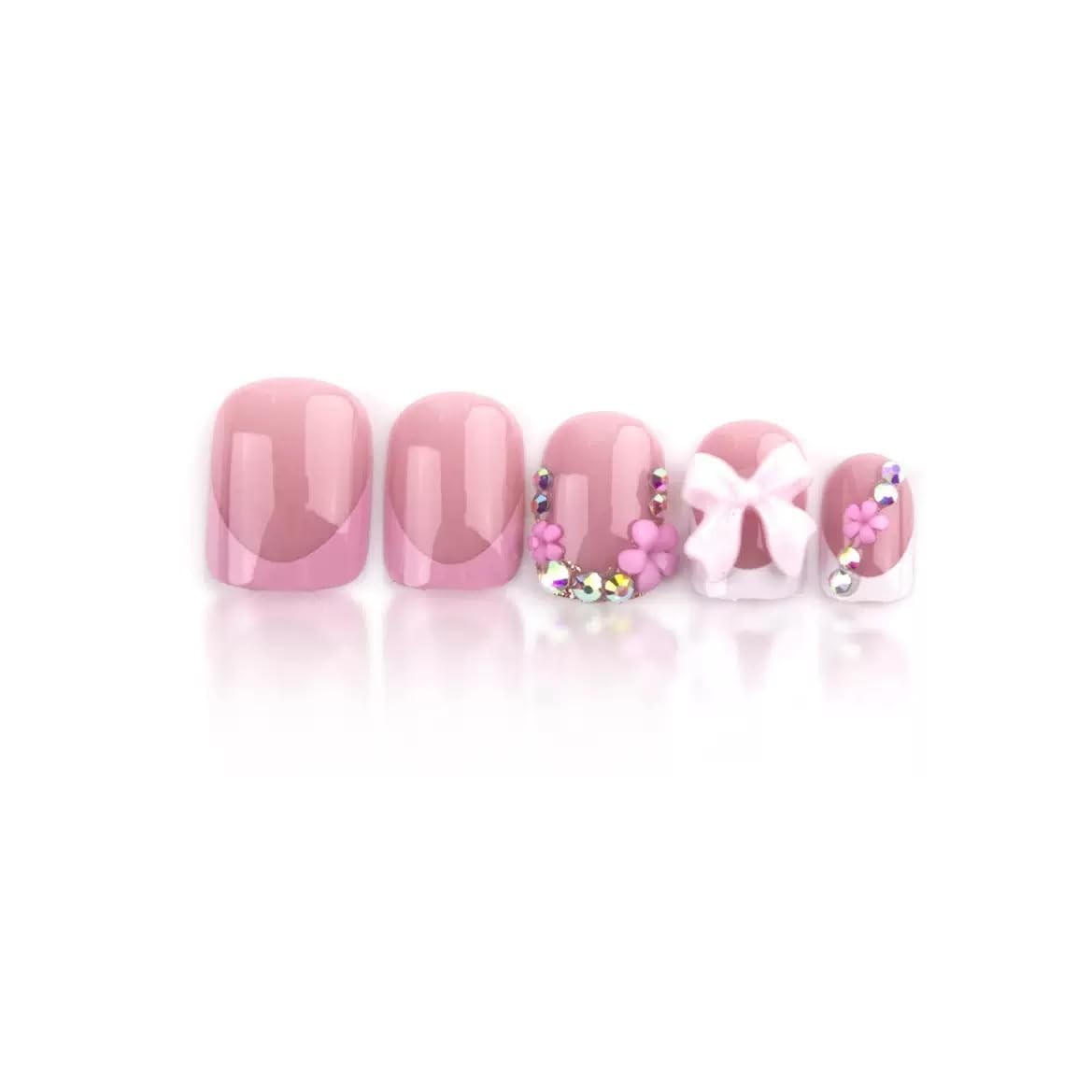 Press on Nails Square Fake Nails Short with 3D Bow Flower Charms Style22 Normal