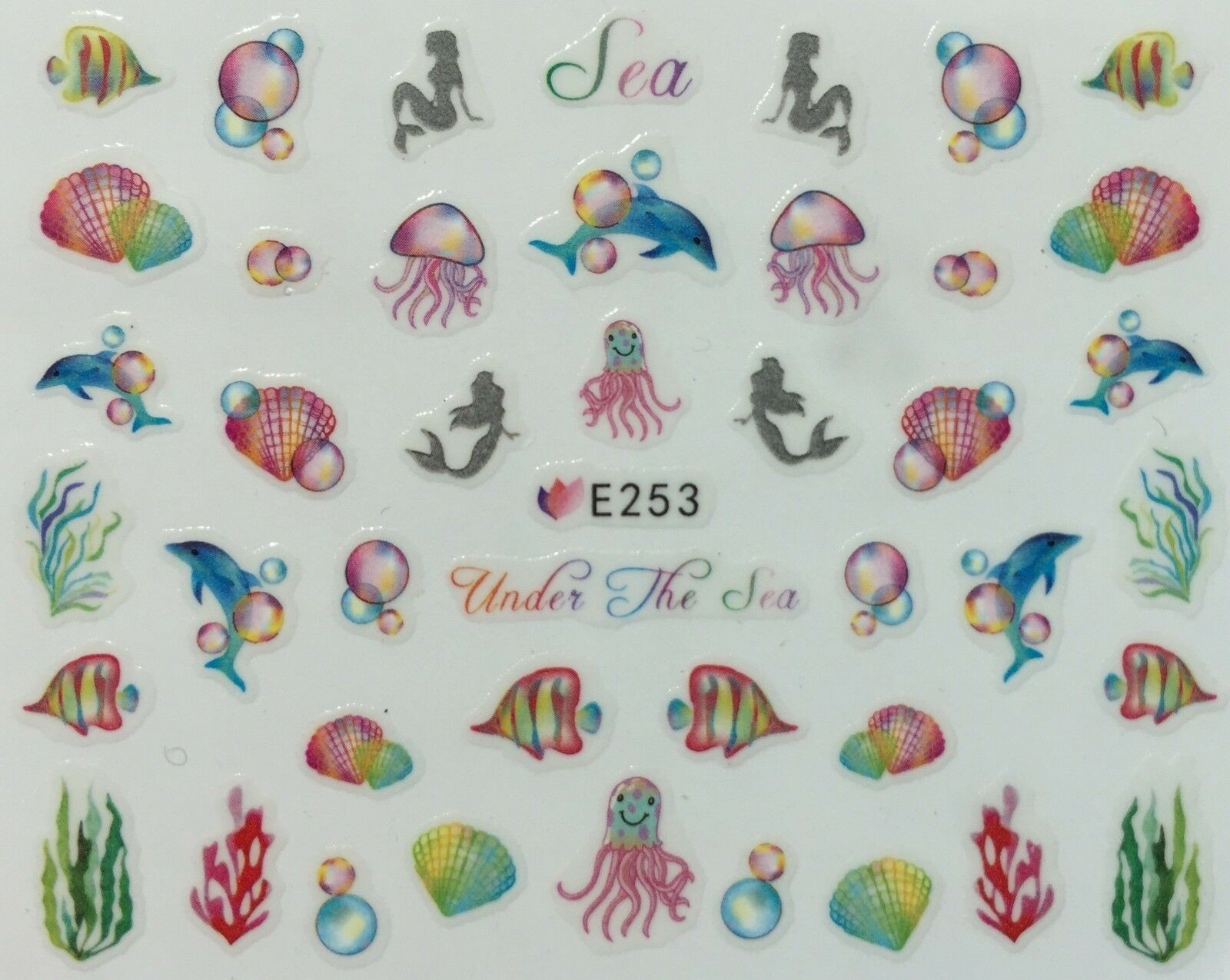 Nail Art 3D Decal Stickers Fish Mermaid Seashell seaweed dolphin octopus E253
