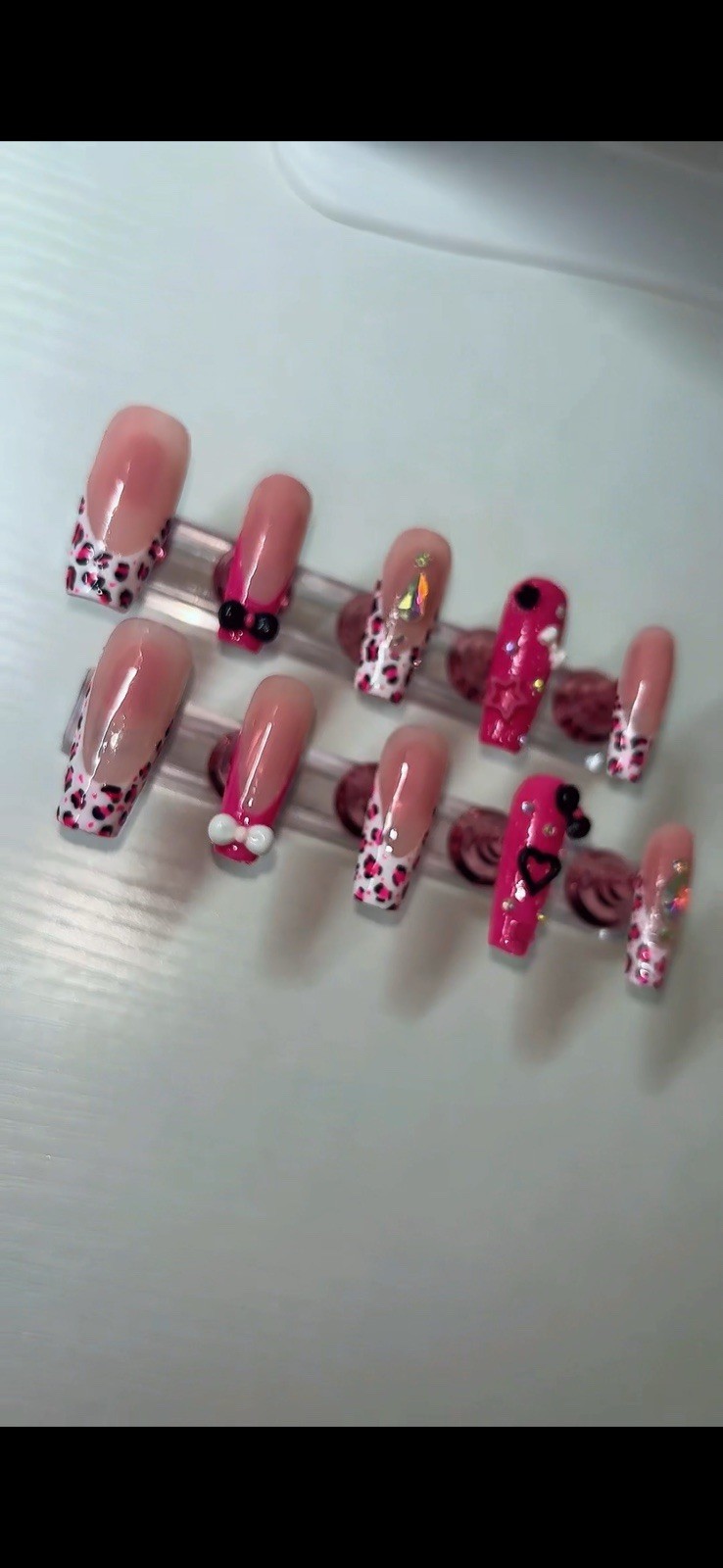 Pressed By Amani Handmade Pre-Designed 3D Press-On Nails Long Square Pink