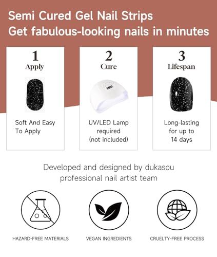Semi Cured Gel Nail Strips, 28 Pcs UV Gel Nail Stickers, Long Lasting Gel Nail