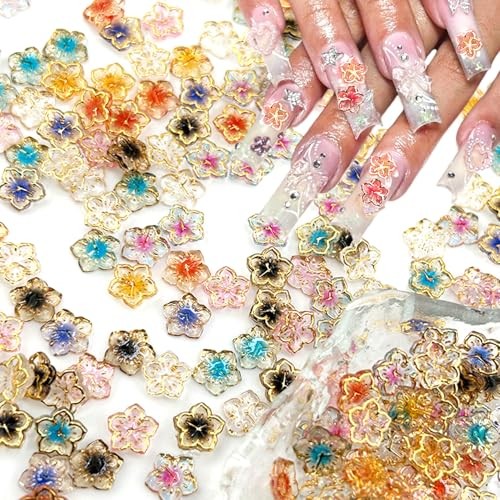 56Pcs Colorful Flower Nail Charms Clear Colour Crystal Nail Charms for w-7