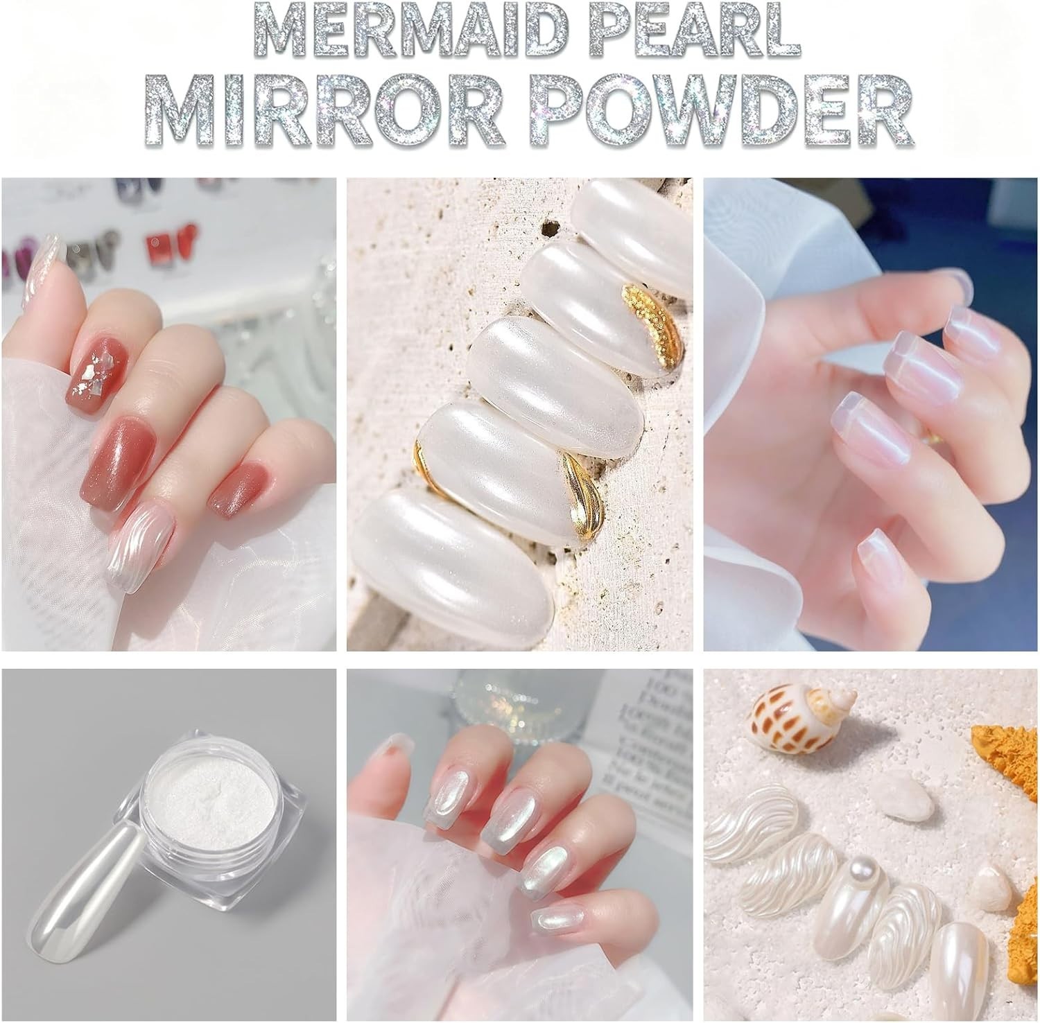 Iridescent Mermaid Chrome Nail Powder White Pearlescent Mirror Effect