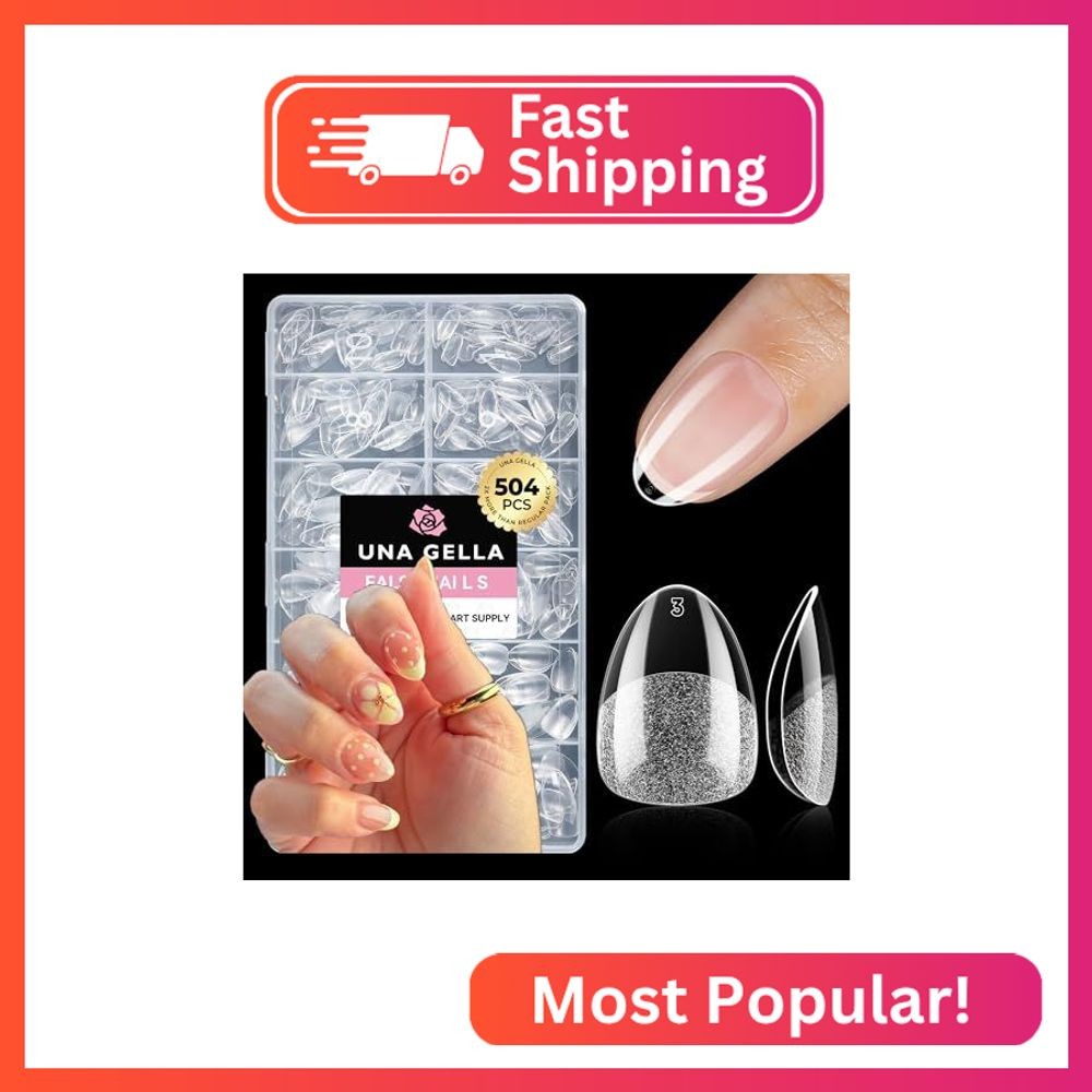 UNA GELLA Extra Short Almond Nail Tips Full Cover 504PCS Gel Nail Tips