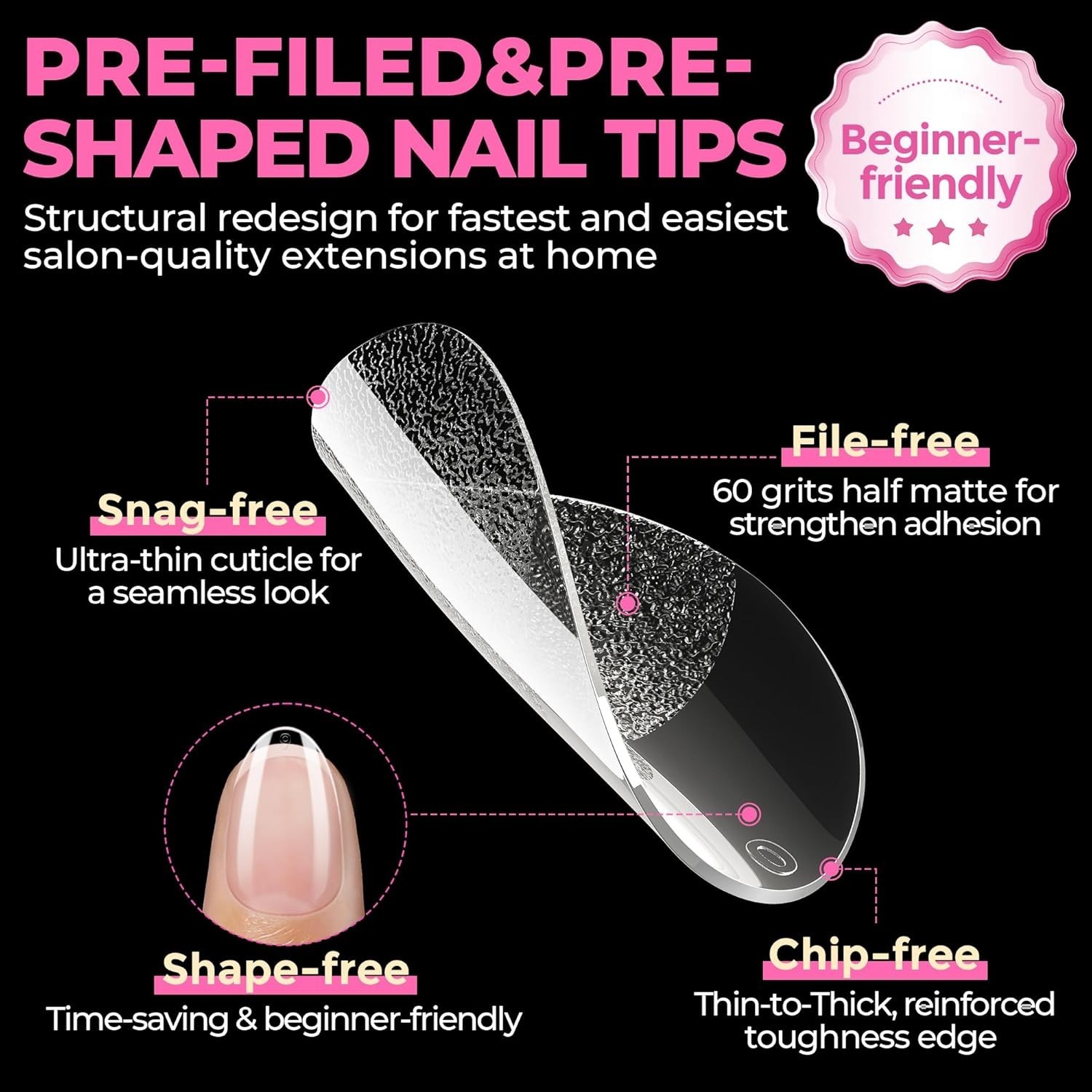 UNA GELLA Extra Short Almond Nail Tips Full Cover 504PCS Gel Nail Tips Short Alm