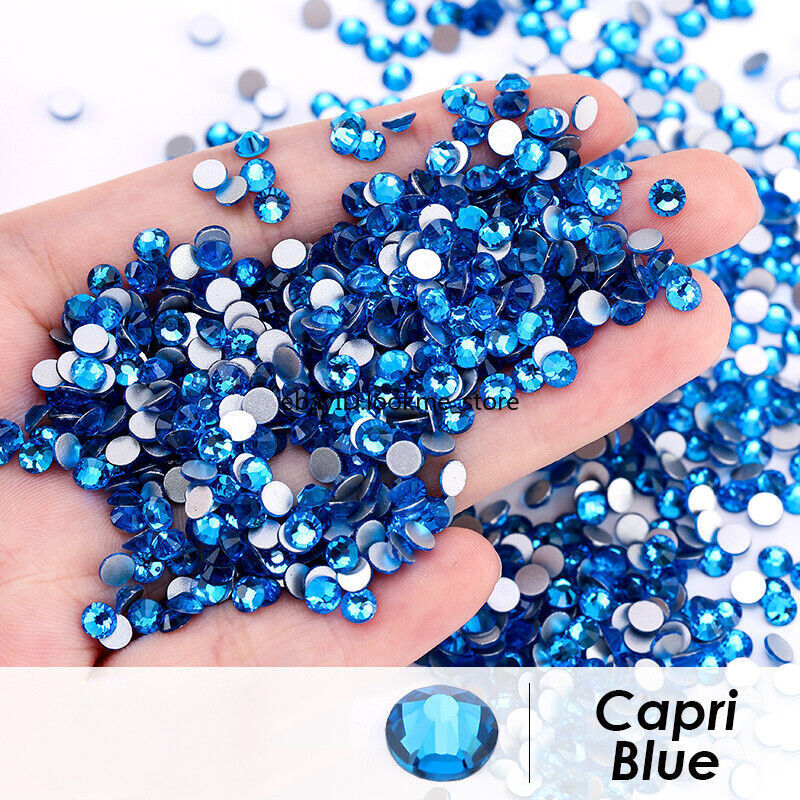 1440pcs Blue Glass Crystal Nail Art Rhinestones Flat Back Gems 3D Nail Tips Deco