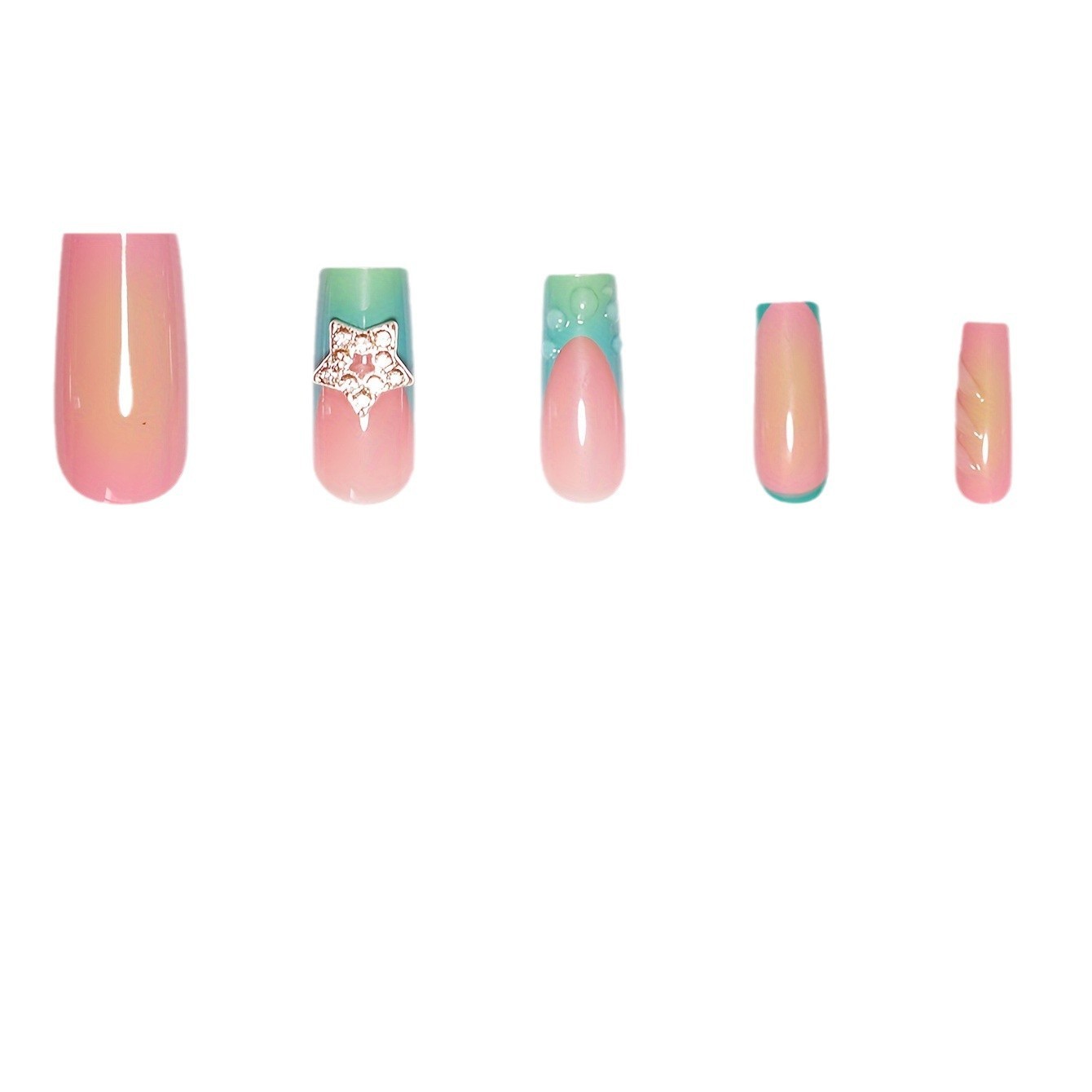 Colorful Gradient 3D Star Decor Press On Nails Fashion Nail Tips Wholesale