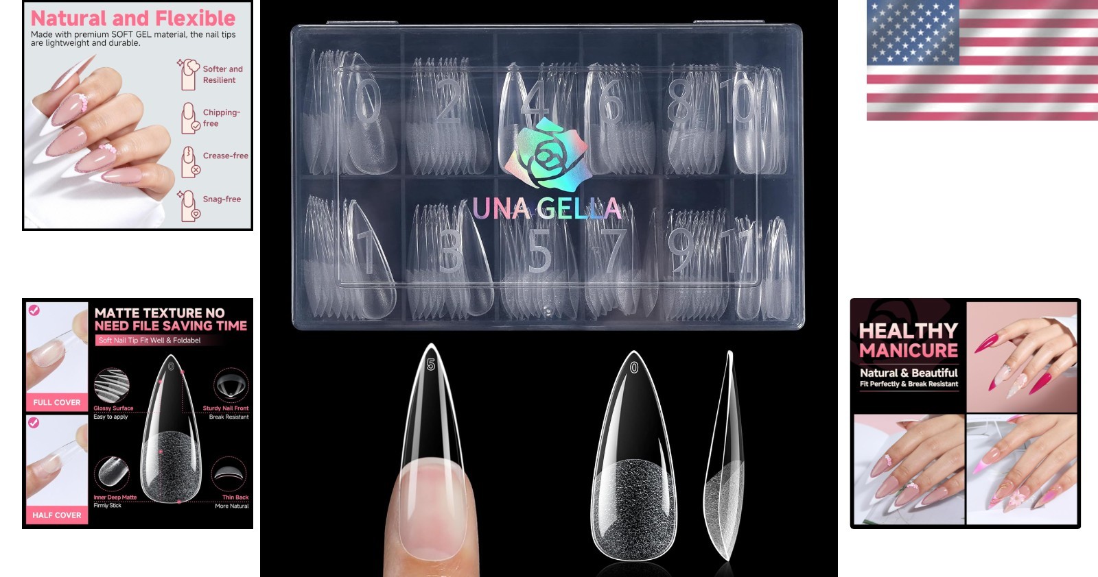 Easy Application Long Stiletto Gel Nail Tips – Pre-Buffed for Effortless Designs