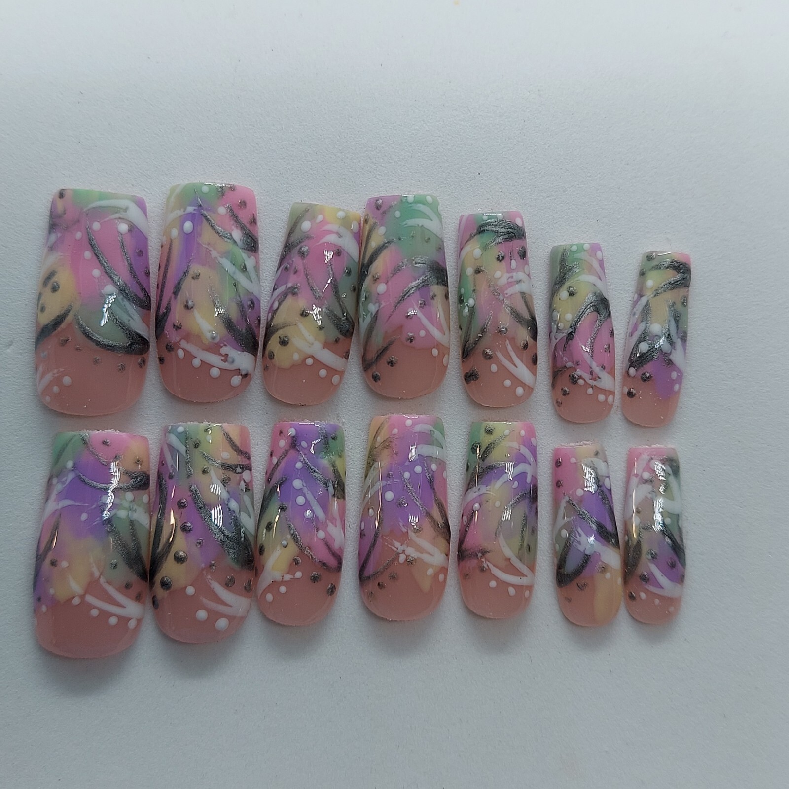 90’s Inspired Pastel Freaknik Mint Summer Nails Spring Wedding Rainbow Nails
