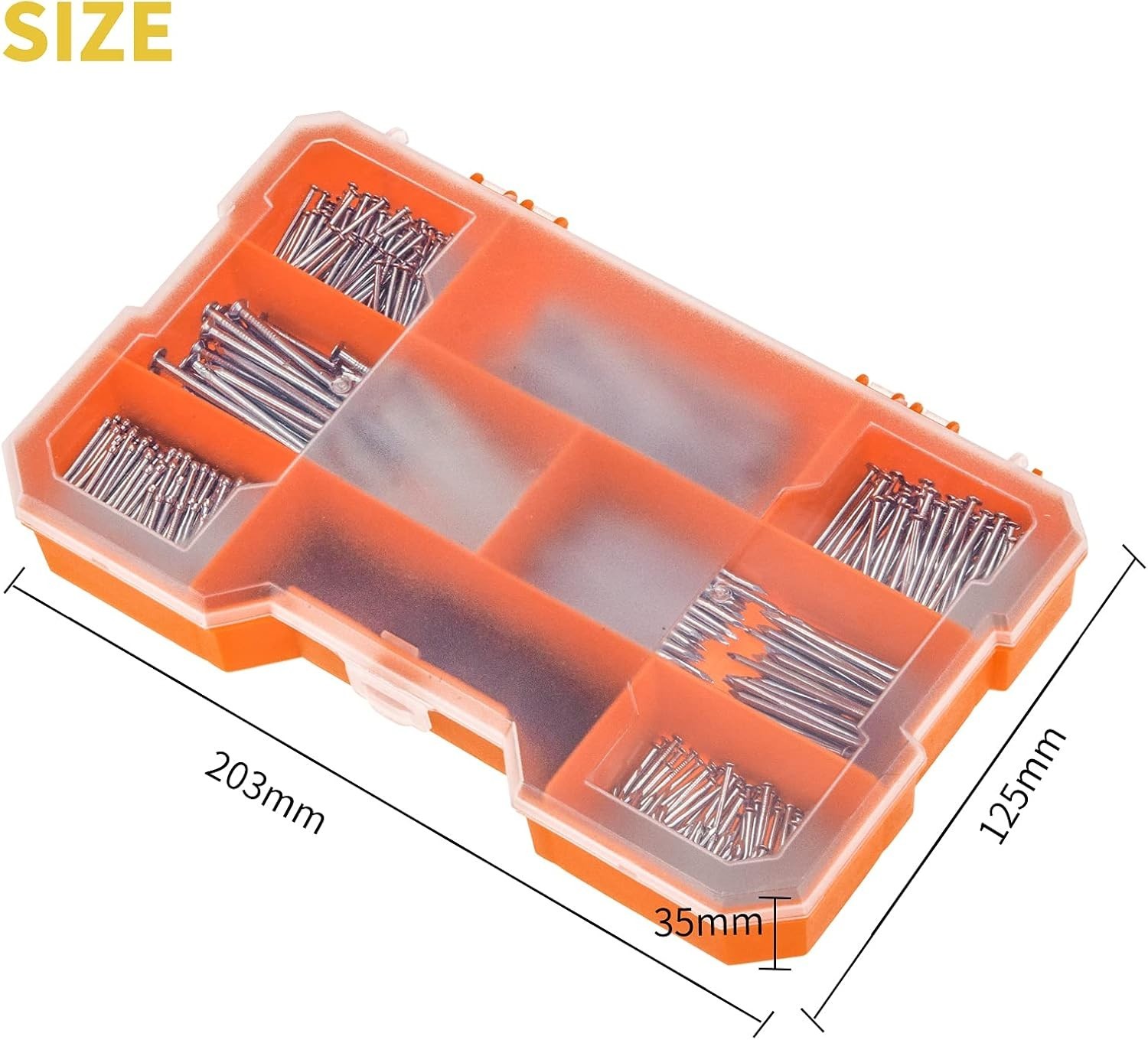 Complete Nail Assortment with 1080 Pieces in Clear Storage Box for Easy Access