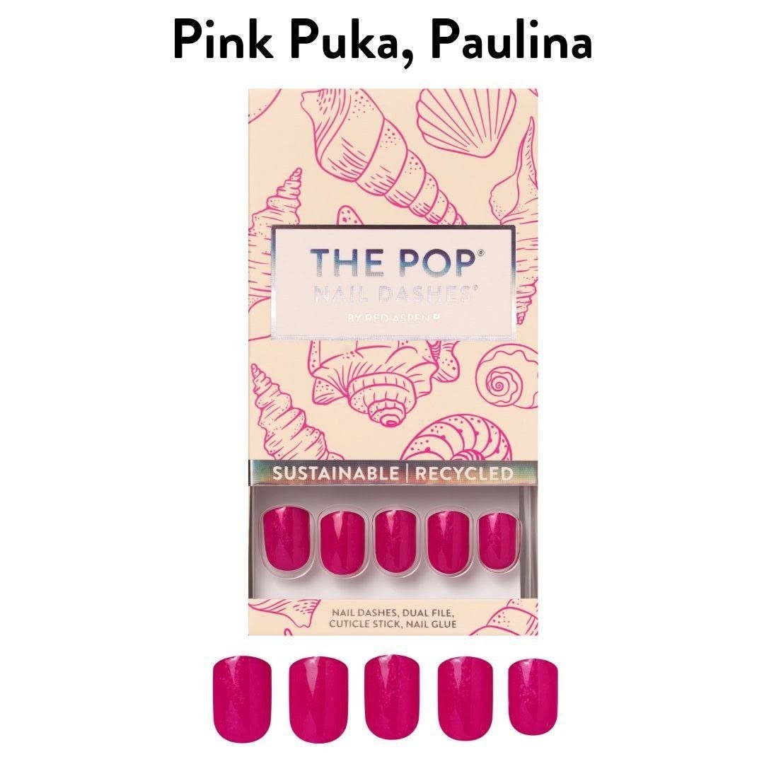 Red Aspen Press On Nails- Pink Puka, Paulina Short- Square -Pink