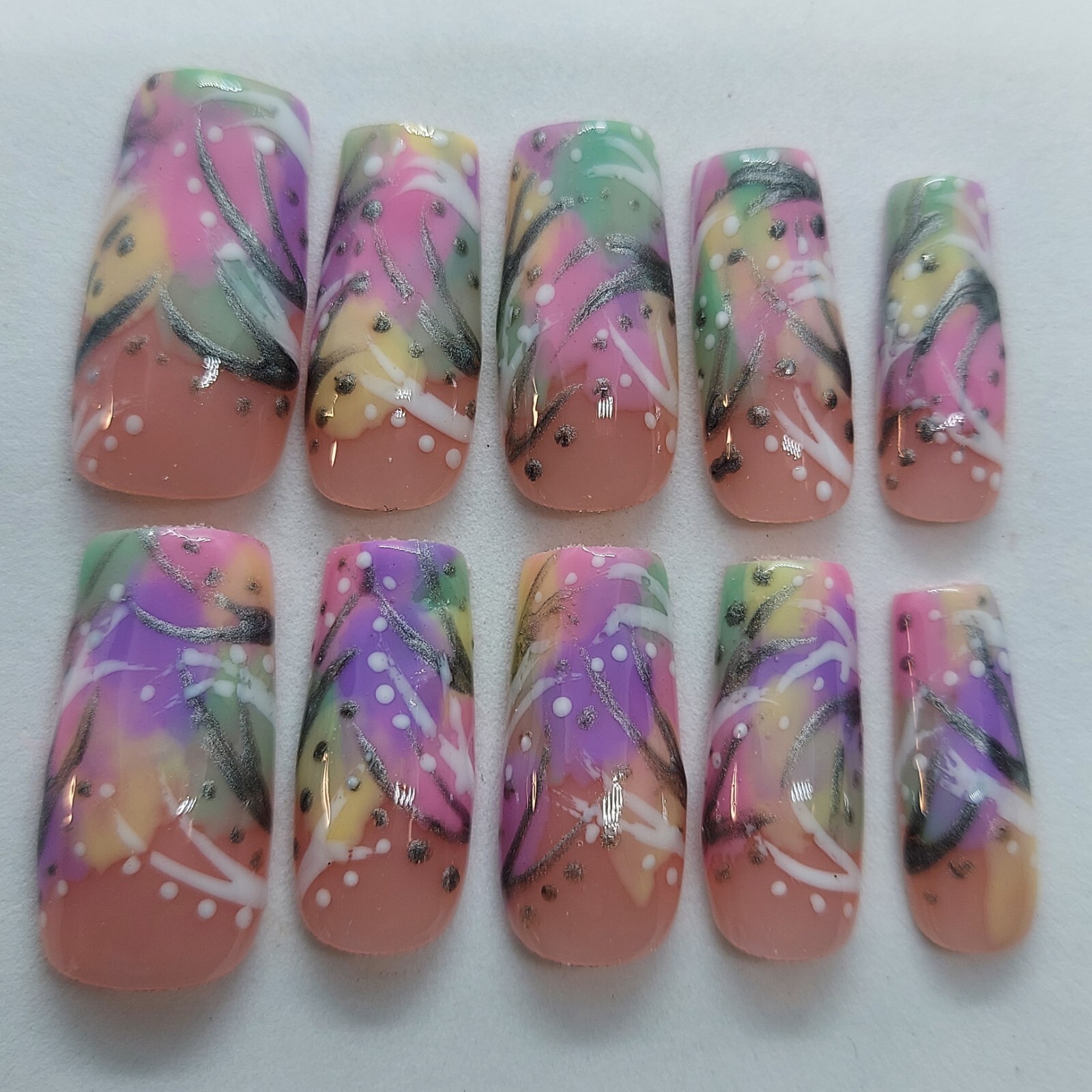 90’s Inspired Pastel Freaknik Mint Summer Nails Spring Wedding Rainbow Nails