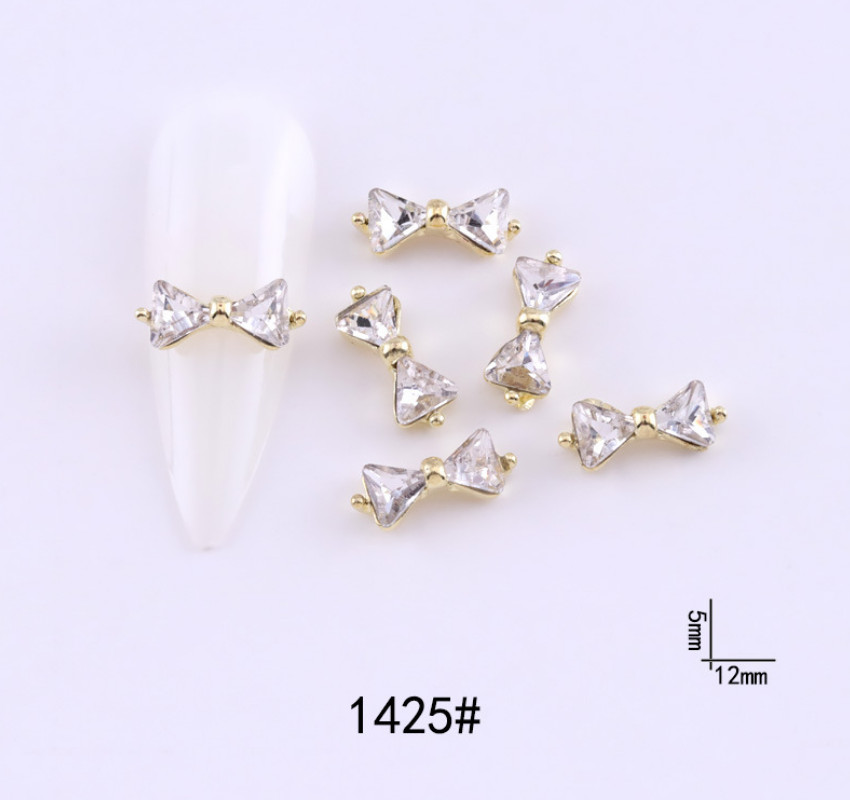 5Pcs 3D Metal Manicure Ribbon Bow Heart Bowknot Nail Art Decoration DIY NS19